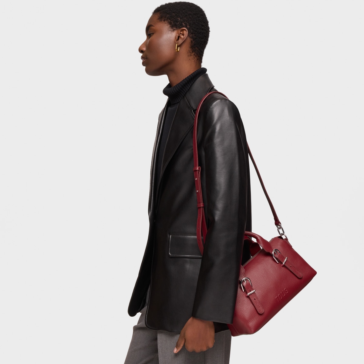 Medium burgundy-colored leather Bowling bag TOUS Buckles