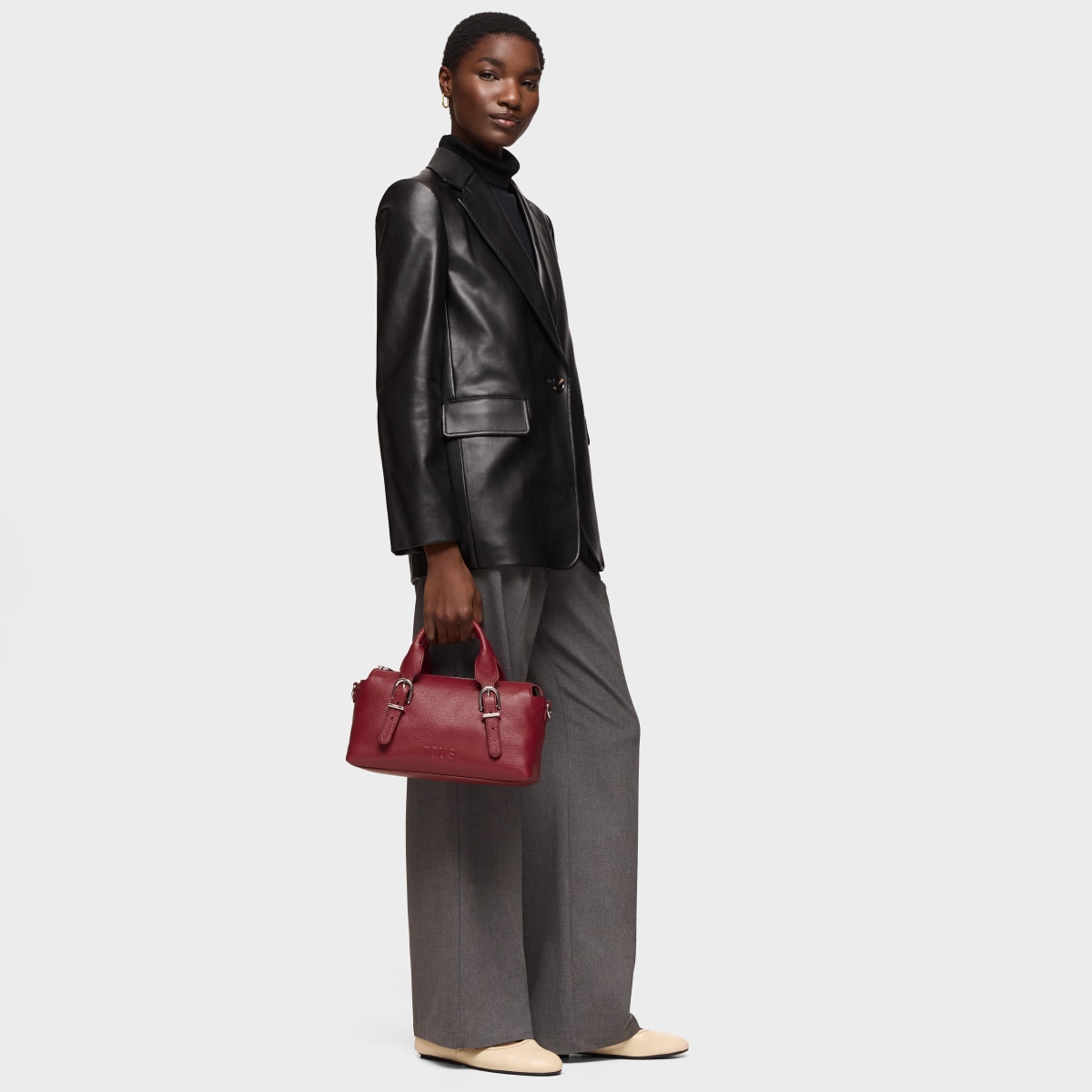 Medium burgundy-colored leather Bowling bag TOUS Buckles