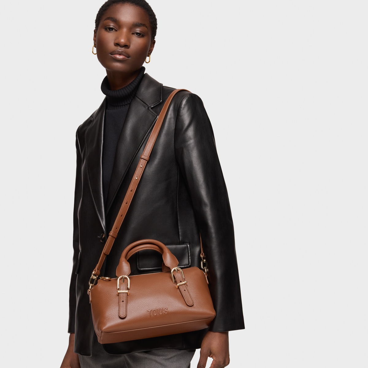 Medium camel-colored leather Bowling bag TOUS Buckles