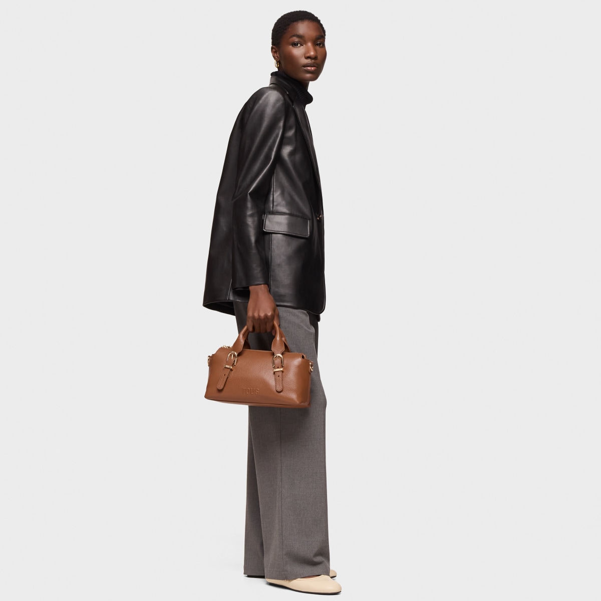 Medium camel-colored leather Bowling bag TOUS Buckles
