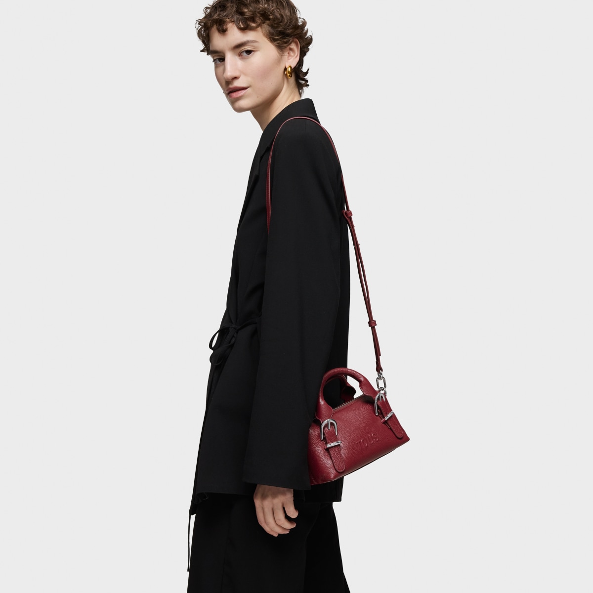 Small burgundy-colored leather Bowling bag TOUS Buckles