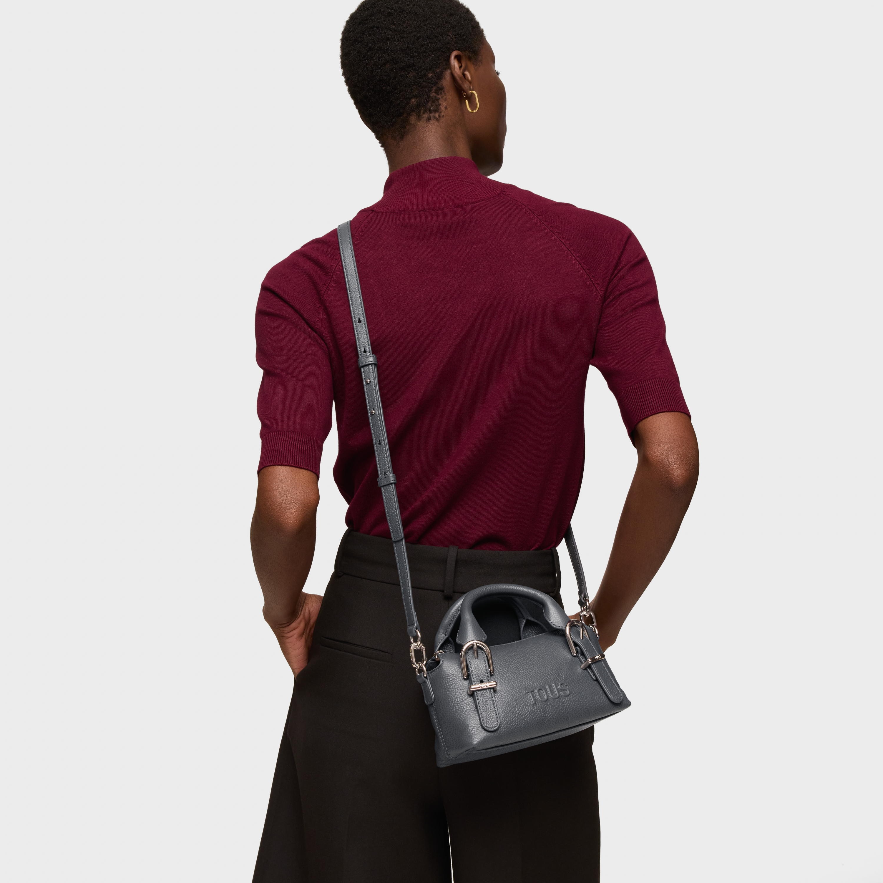 Small dark gray leather Bowling bag TOUS Buckles