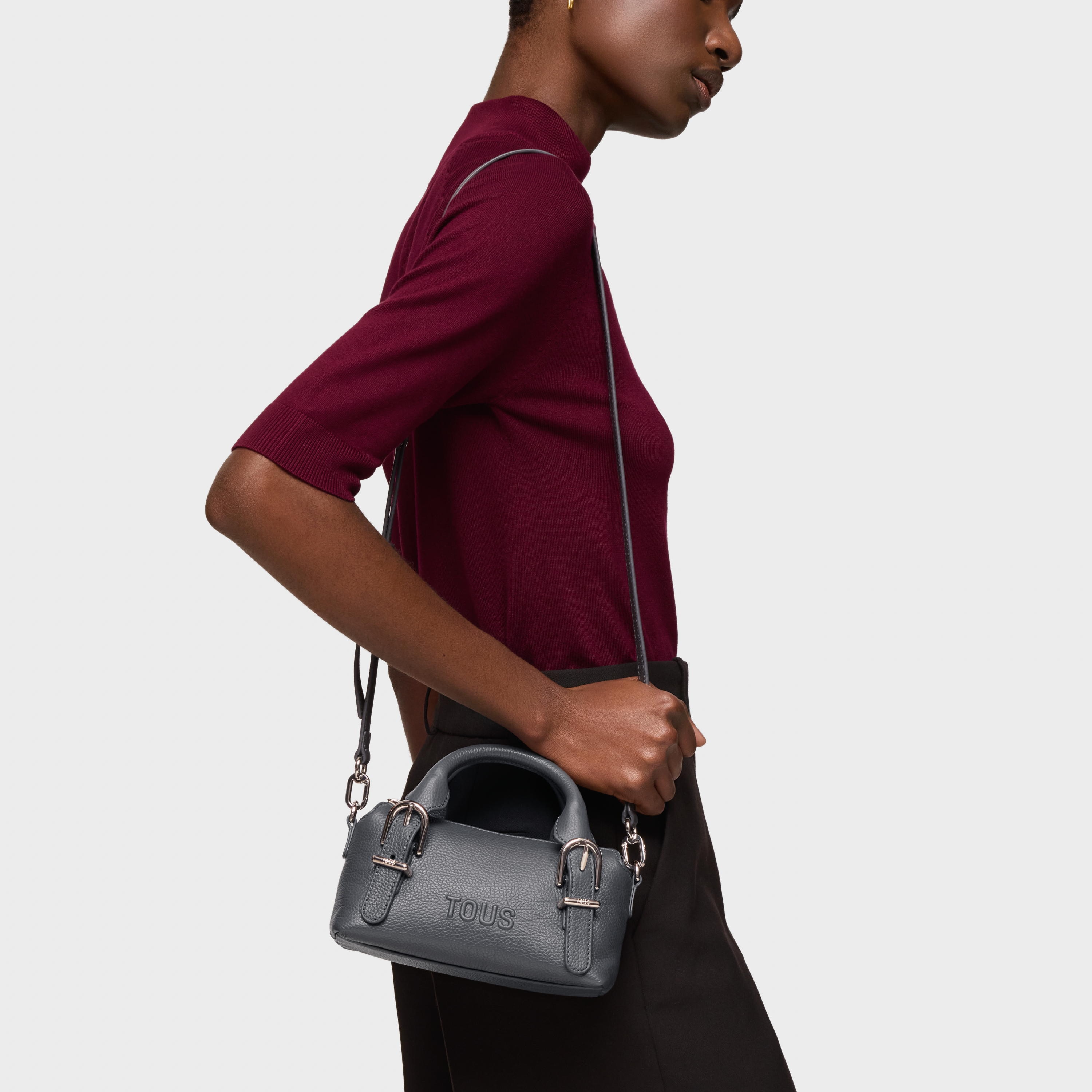 Small dark gray leather Bowling bag TOUS Buckles