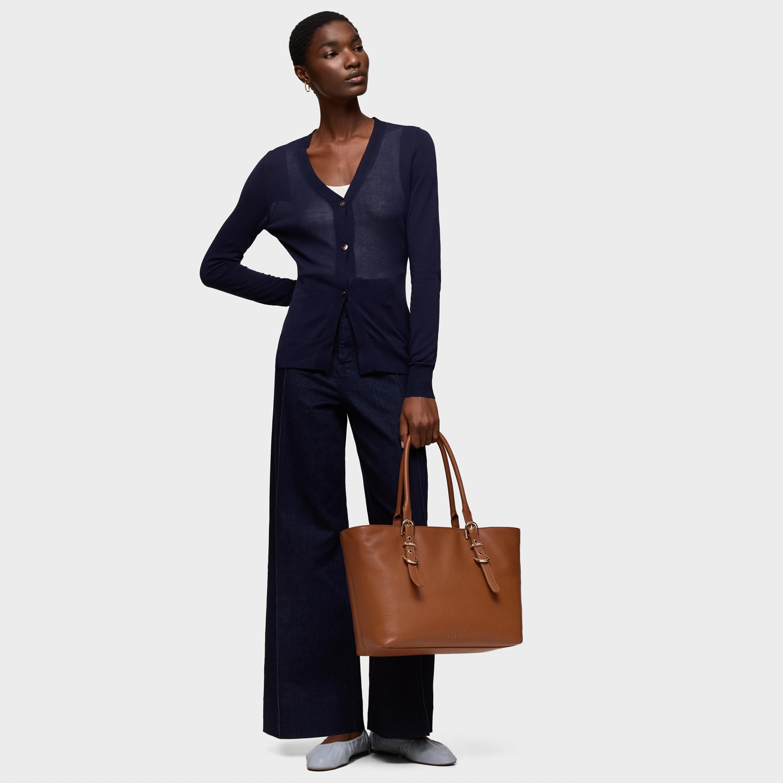 Large camel-colored leather Tote bag TOUS Buckles | TOUS