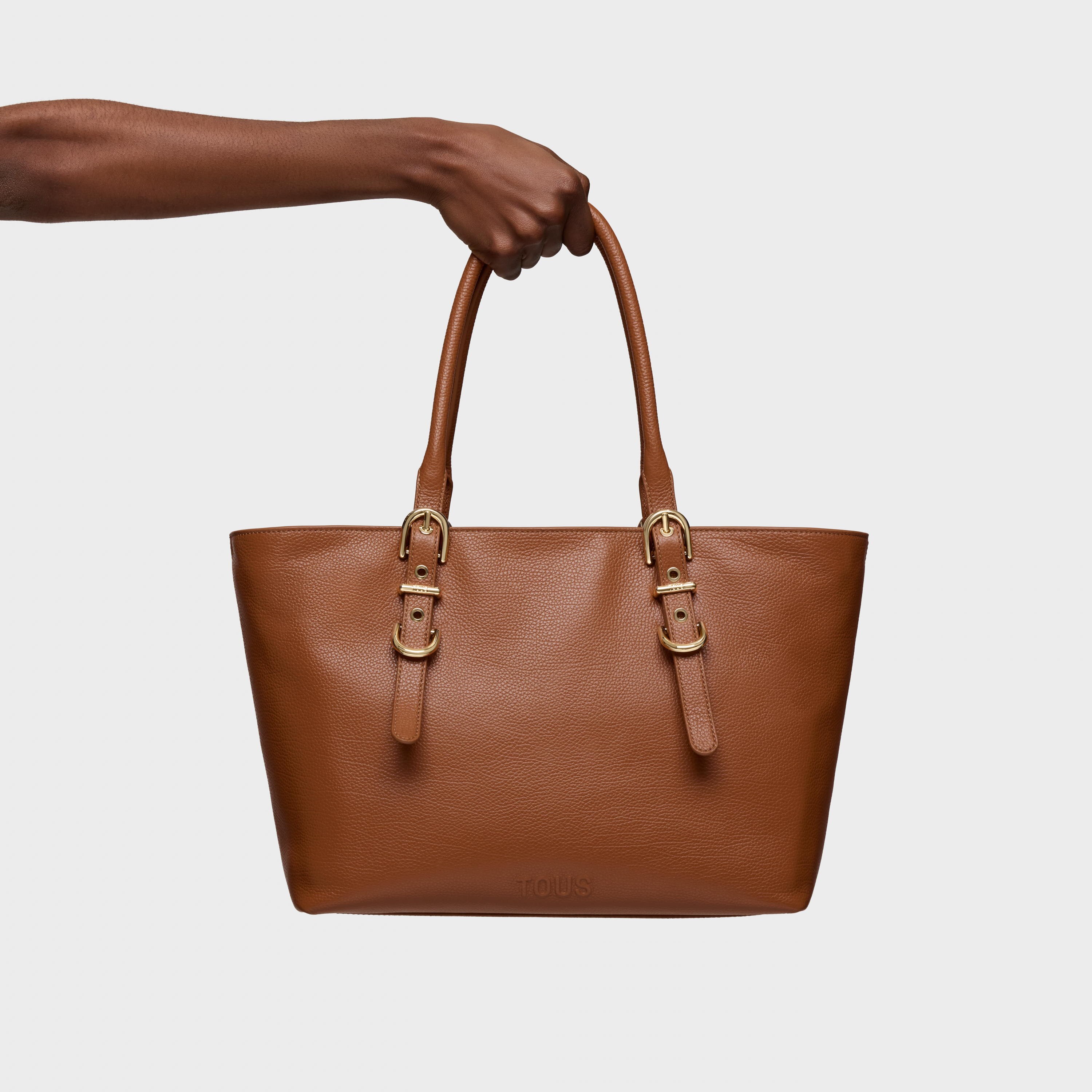 Large camel-colored leather Tote bag TOUS Buckles | TOUS