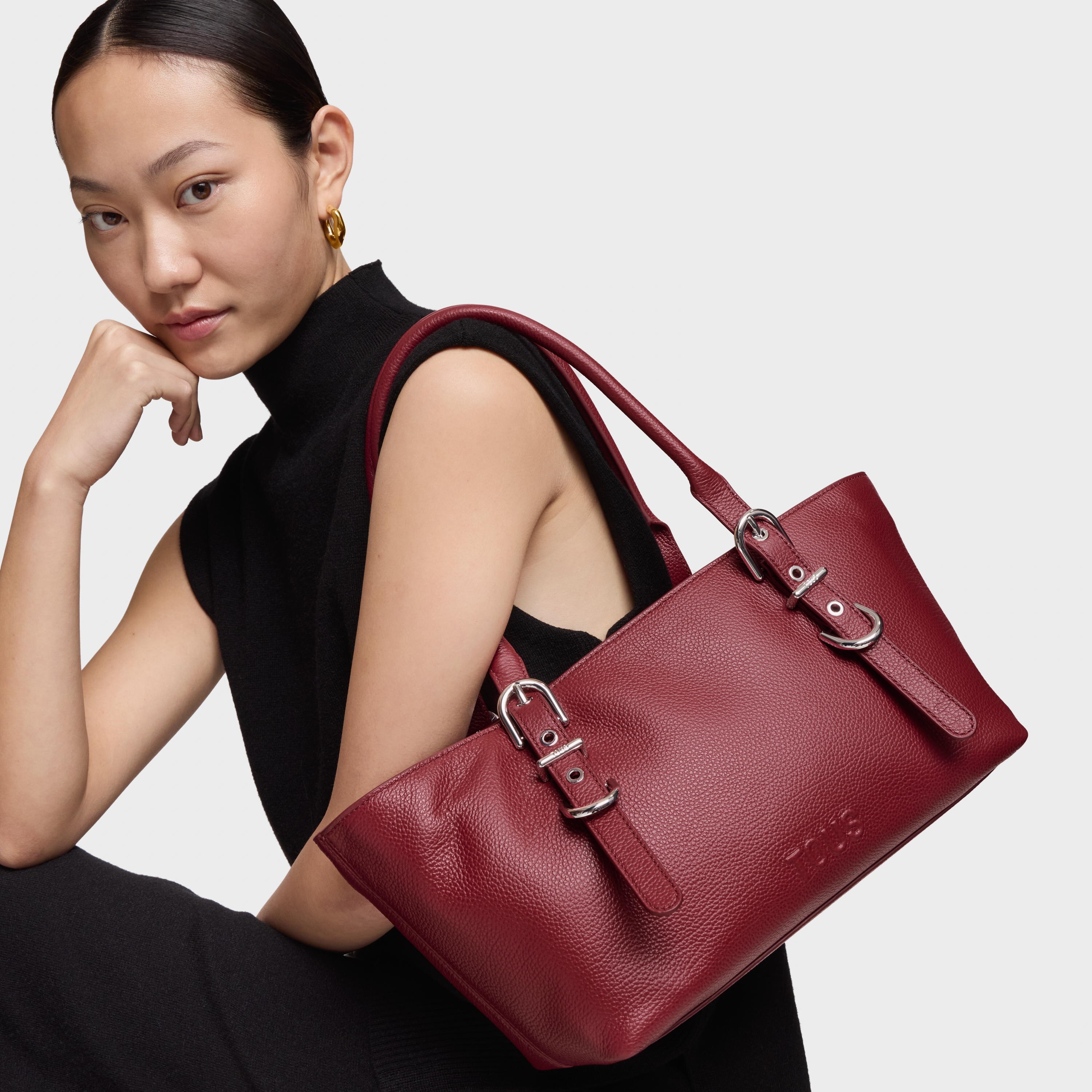 Medium burgundy-colored leather Tote bag TOUS Buckles