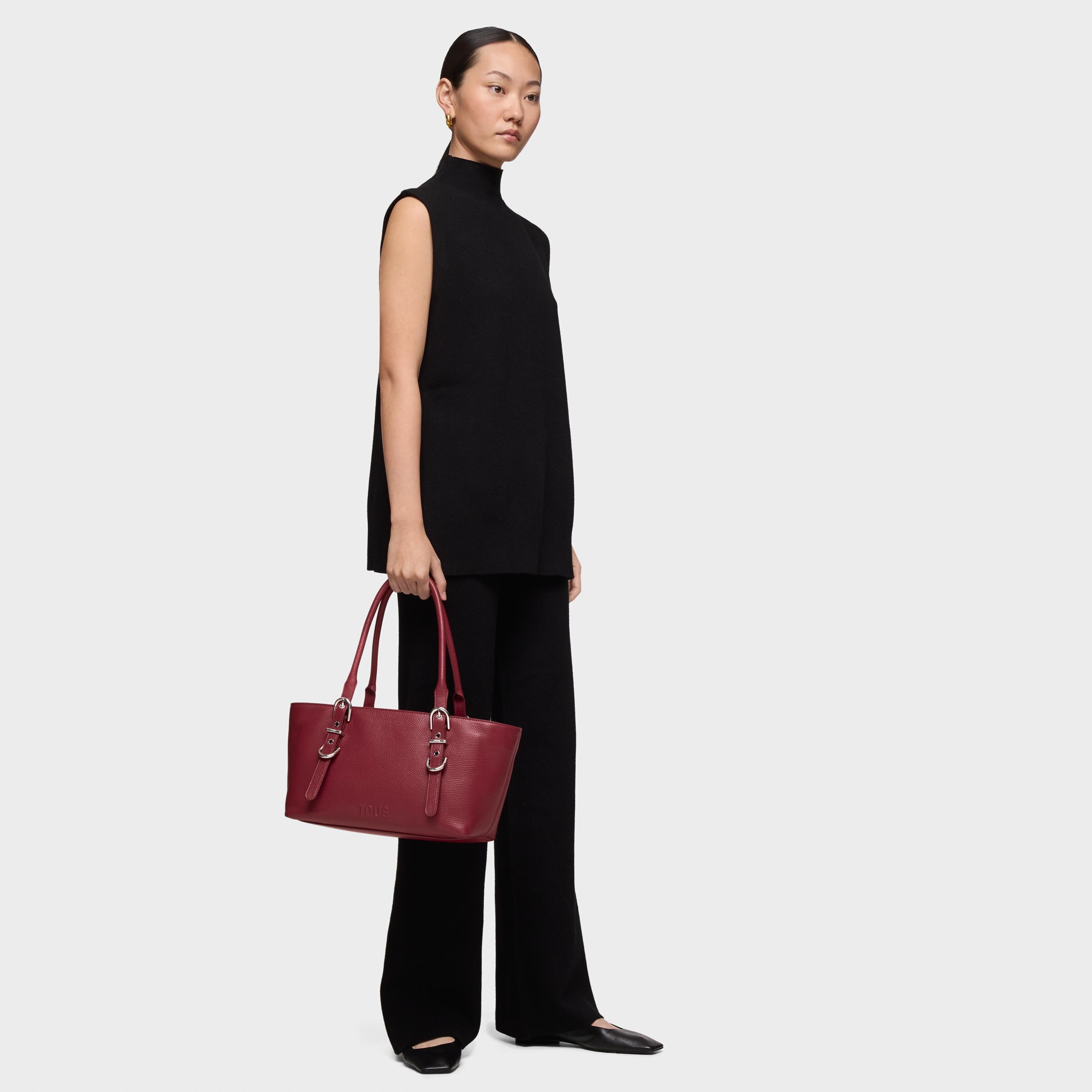 Medium burgundy-colored leather Tote bag TOUS Buckles