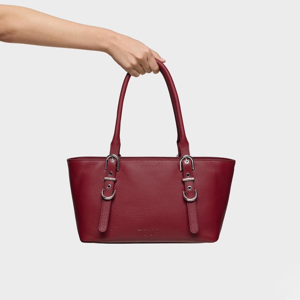 Medium burgundy-colored leather Tote bag TOUS Buckles image number 5