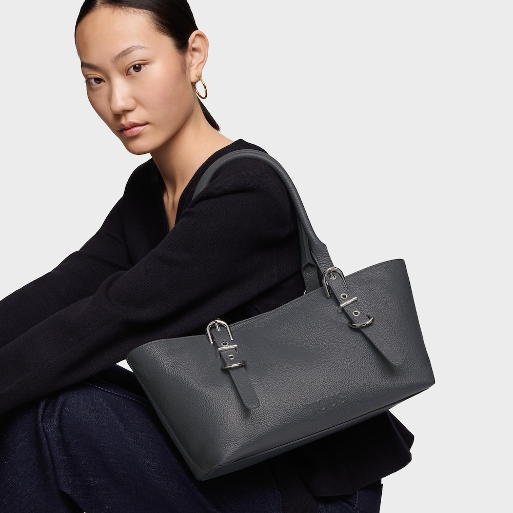 Capazo mediano de piel gris oscuro TOUS&nbsp;Buckles