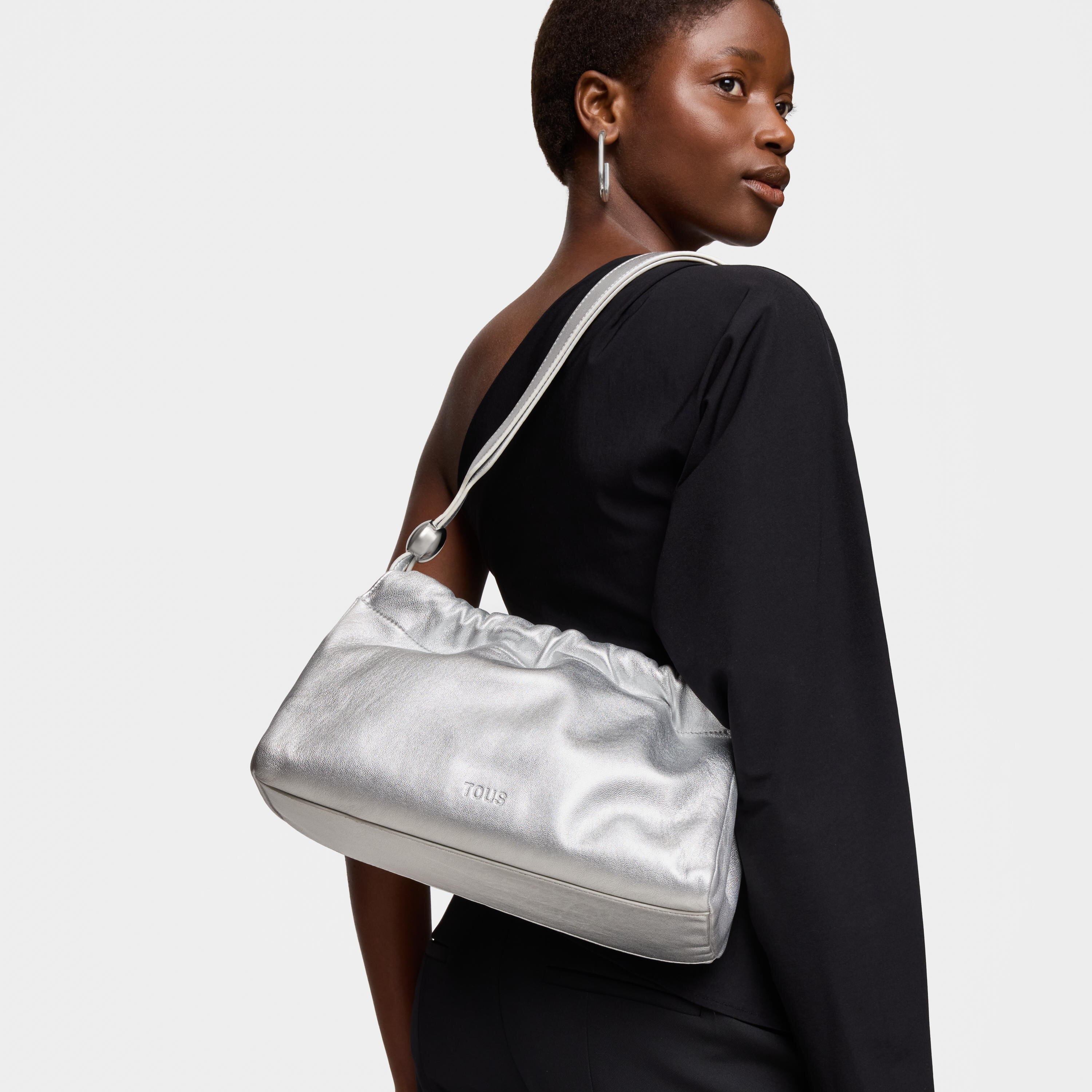 Medium silver-colored leather Shopping bag TOUS Gloss