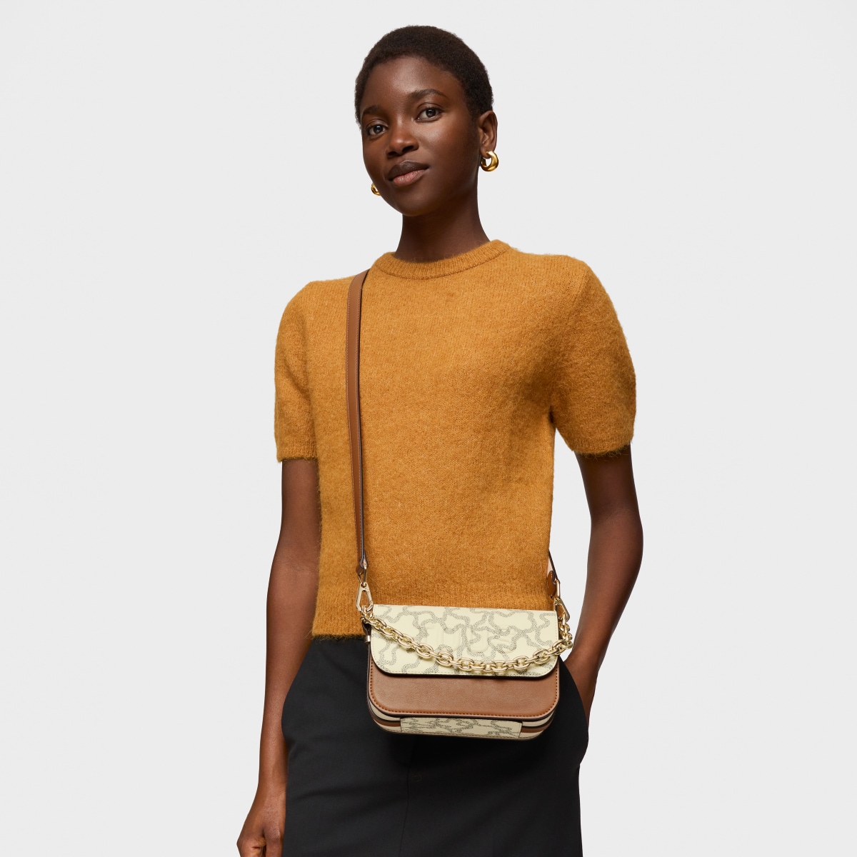 Small camel and beige crossbody bag Chain Kaos Icon
