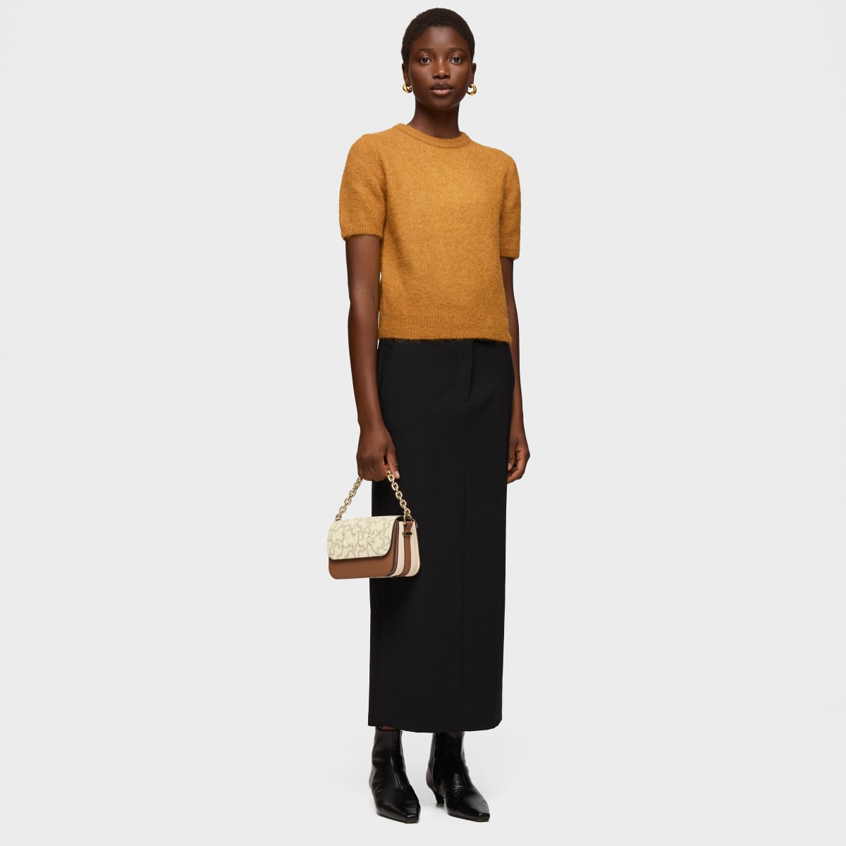 Small camel and beige crossbody bag Chain Kaos Icon
