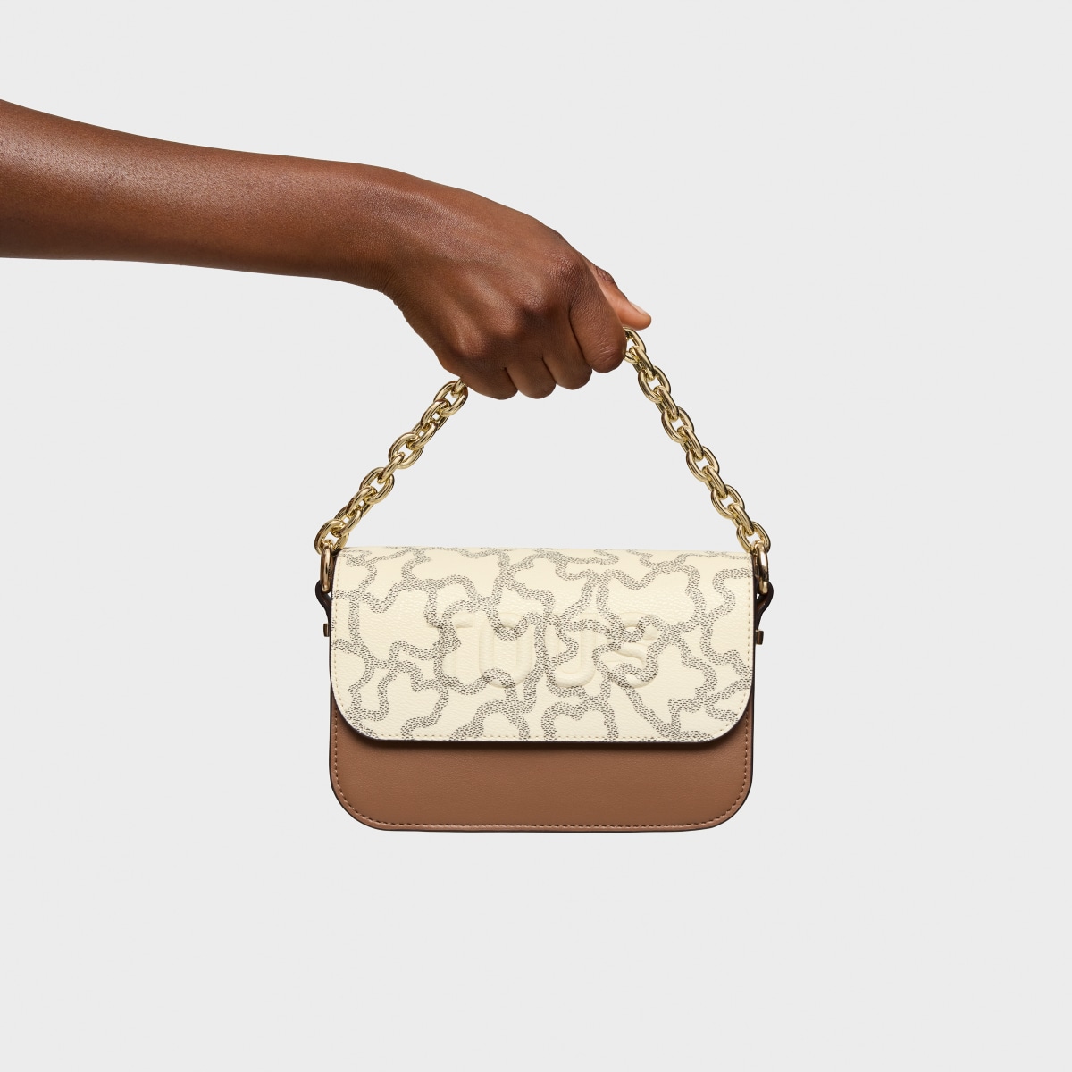 Small camel and beige crossbody bag Chain Kaos Icon