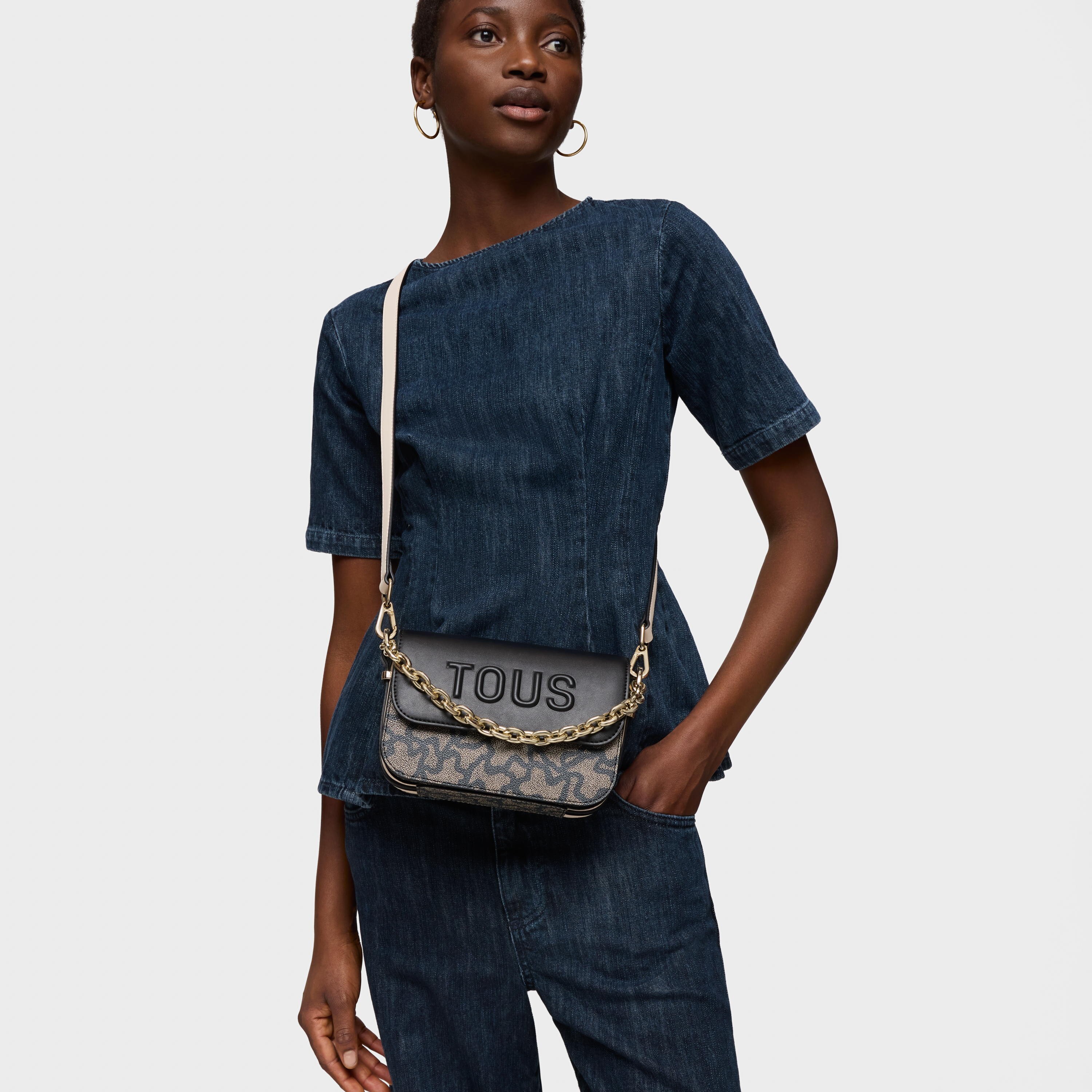 Small beige and black Crossbody bag Chain Kaos Icon