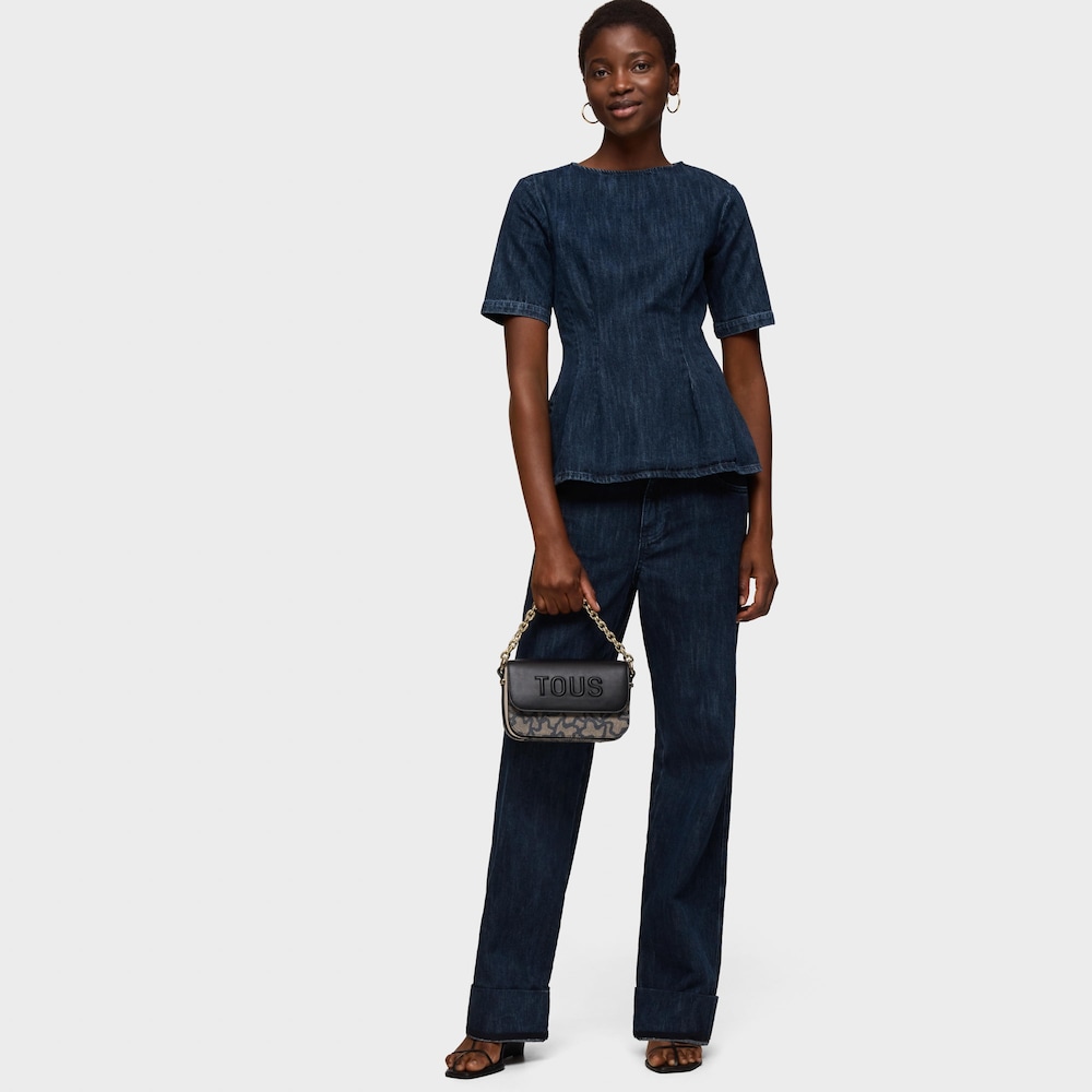 Small beige and black Crossbody bag Chain Kaos Icon