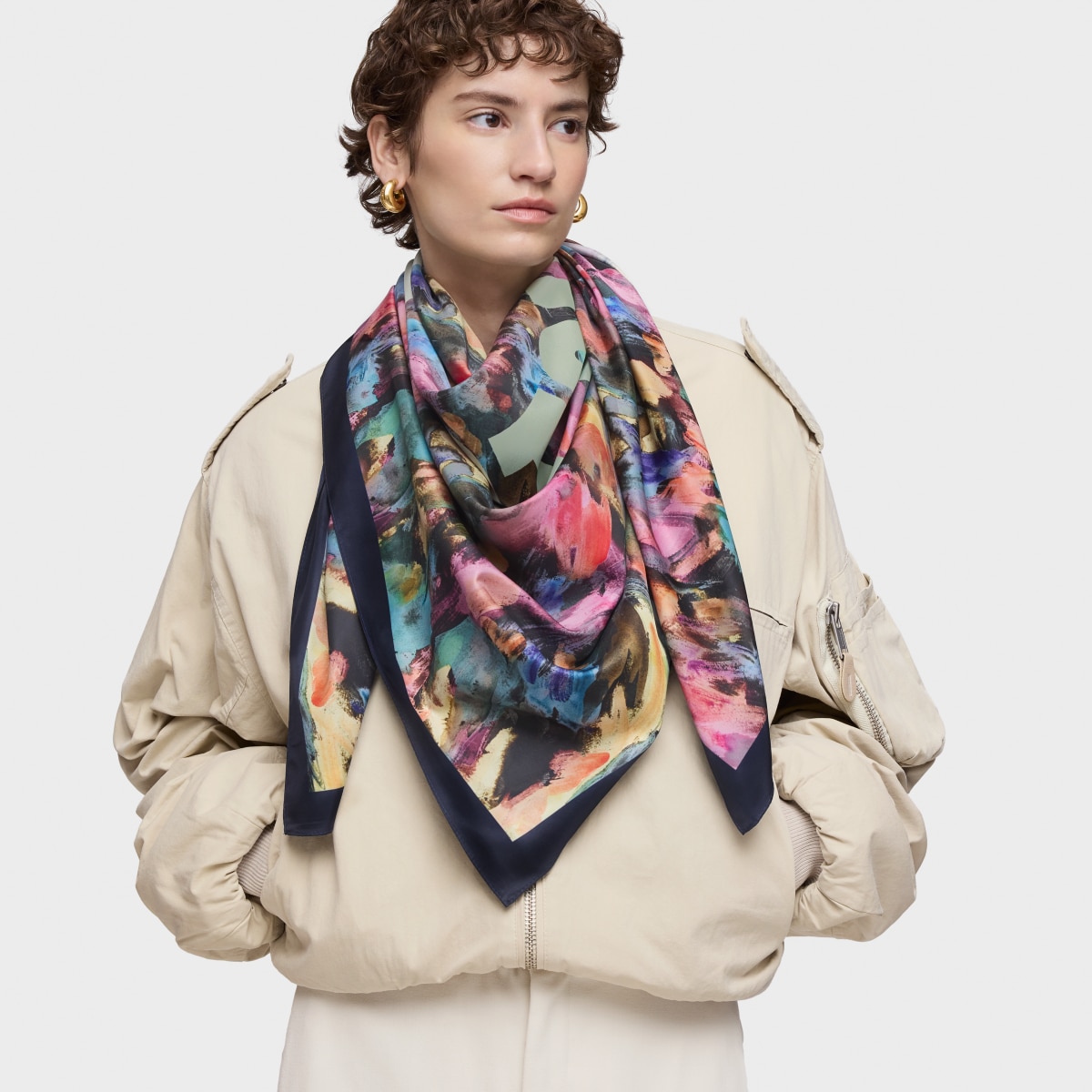 Navy blue square Scarf TOUS Summer Watercolor