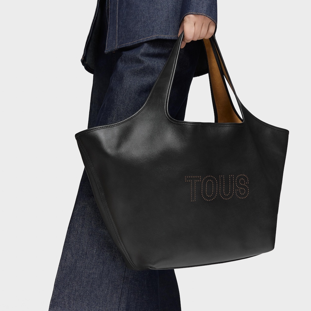 Duża czarna sk&oacute;rzana torba z rączkami TOUS Lirio