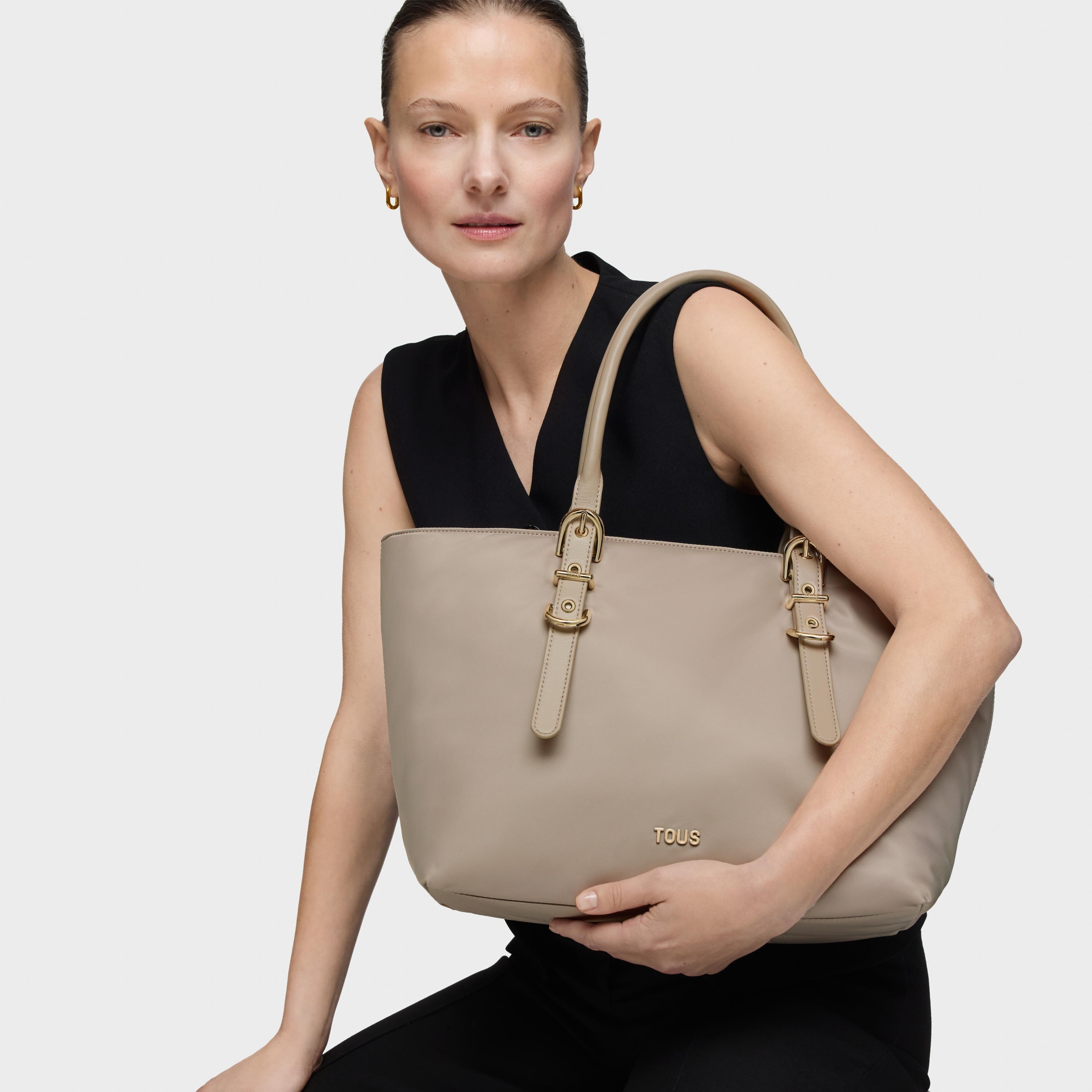 Large taupe Tote bag TOUS Buckles Soft