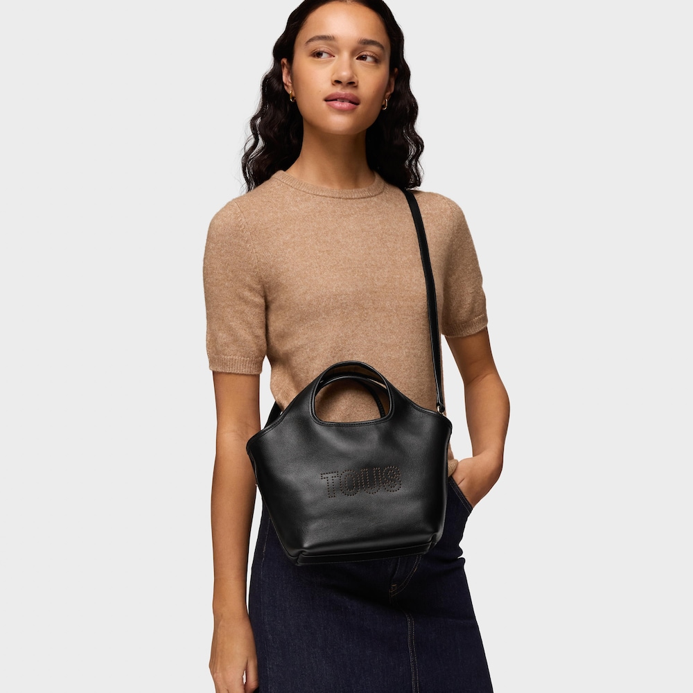 Capazo mediano de piel negra TOUS&nbsp;Lirio