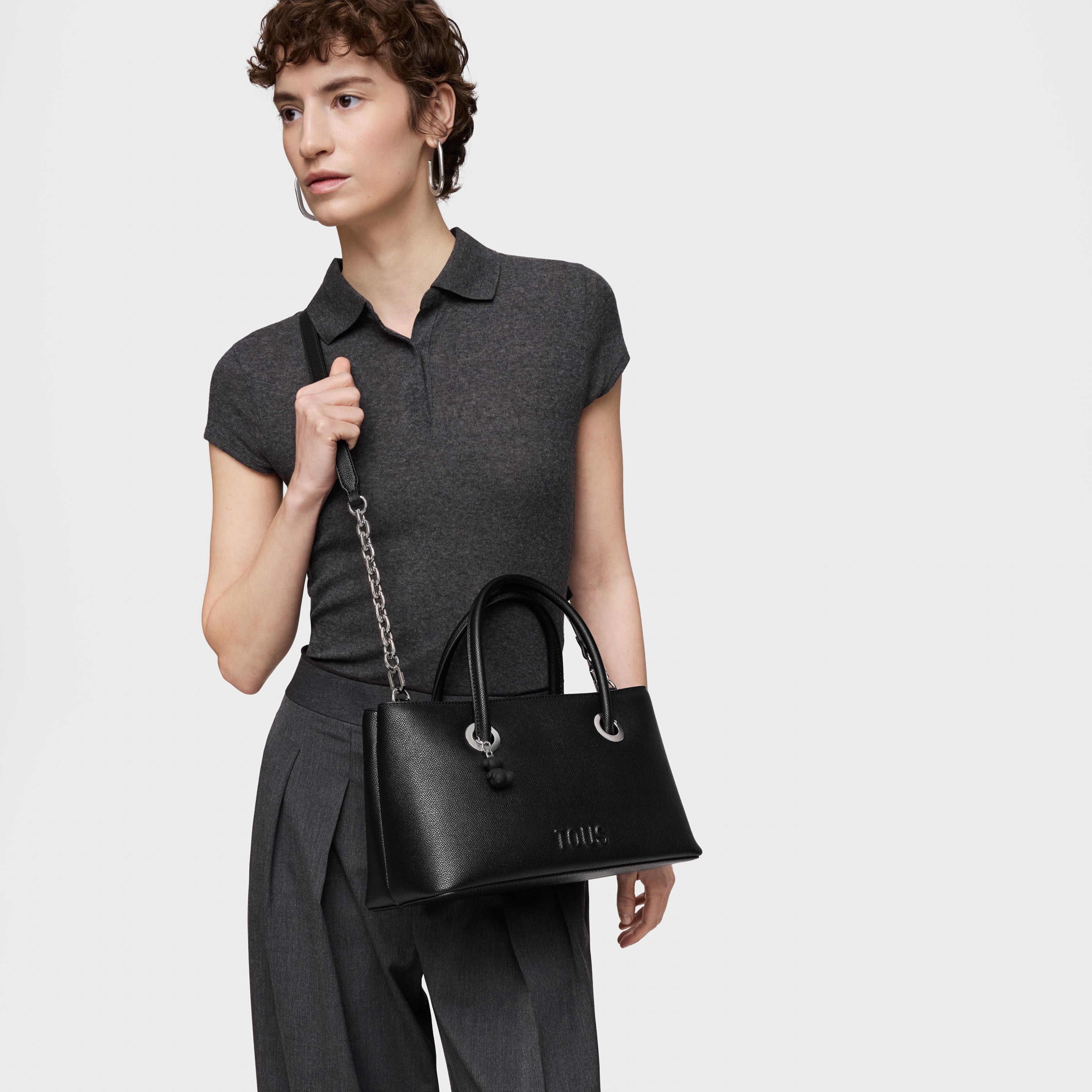 Medium black City bag TOUS Poppy