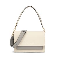 Bandolera mediana beige y gris Audree Saffiano