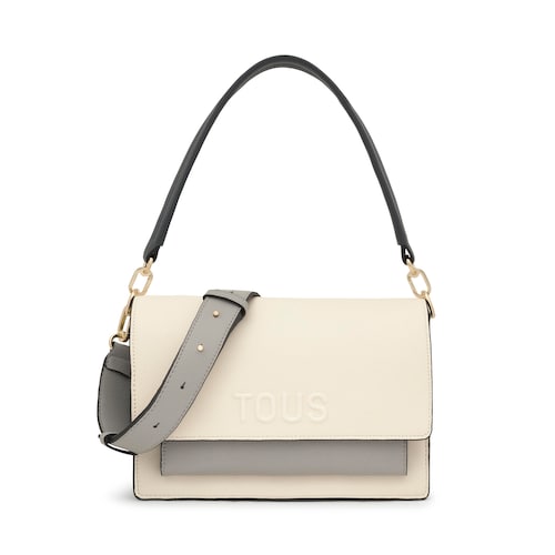 Bandolera mediana beige y gris Audree Saffiano
