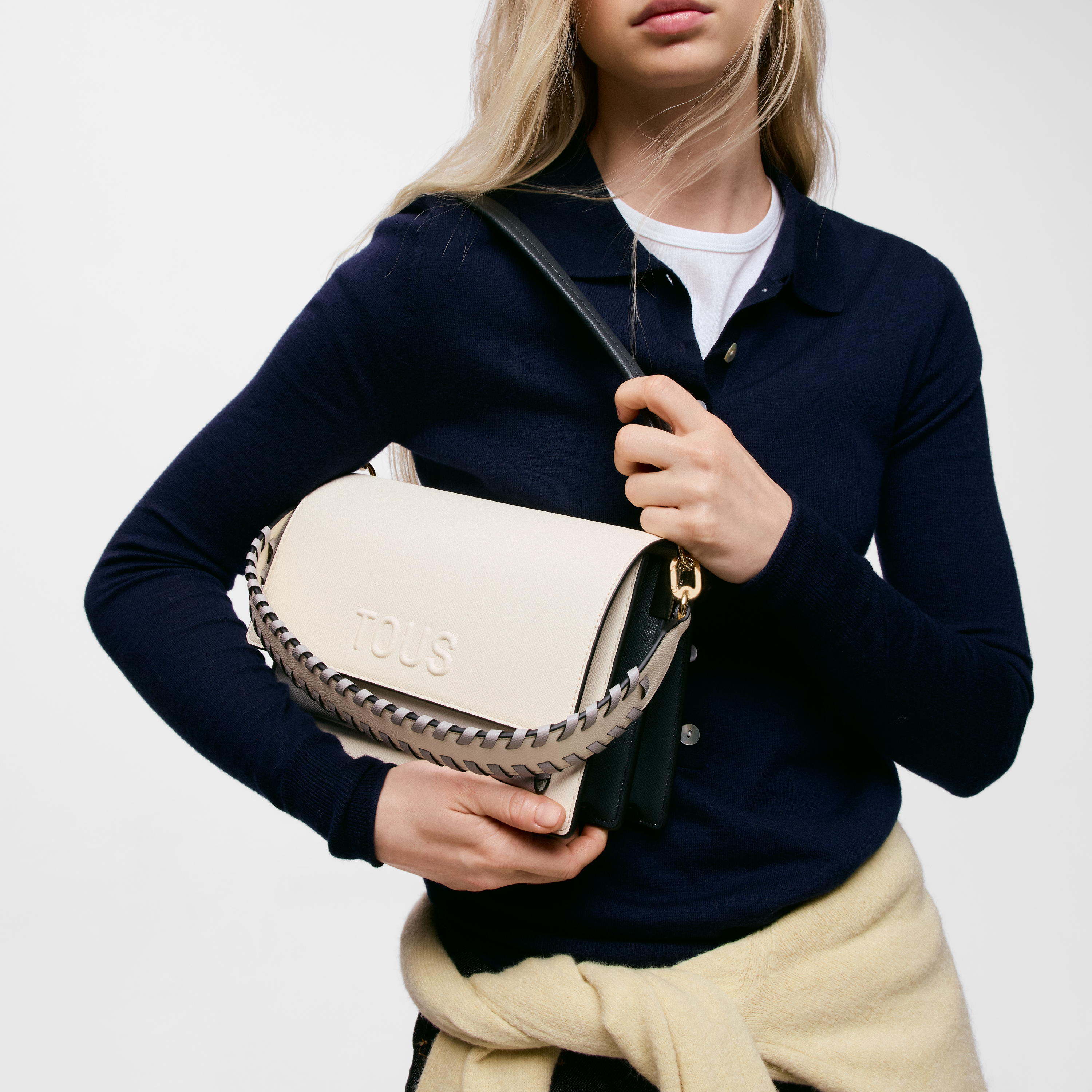 Medium beige and gray Crossbody bag Audree Saffiano