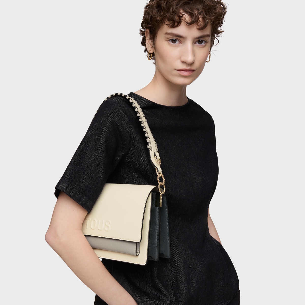 Medium beige and gray Crossbody bag Audree Saffiano