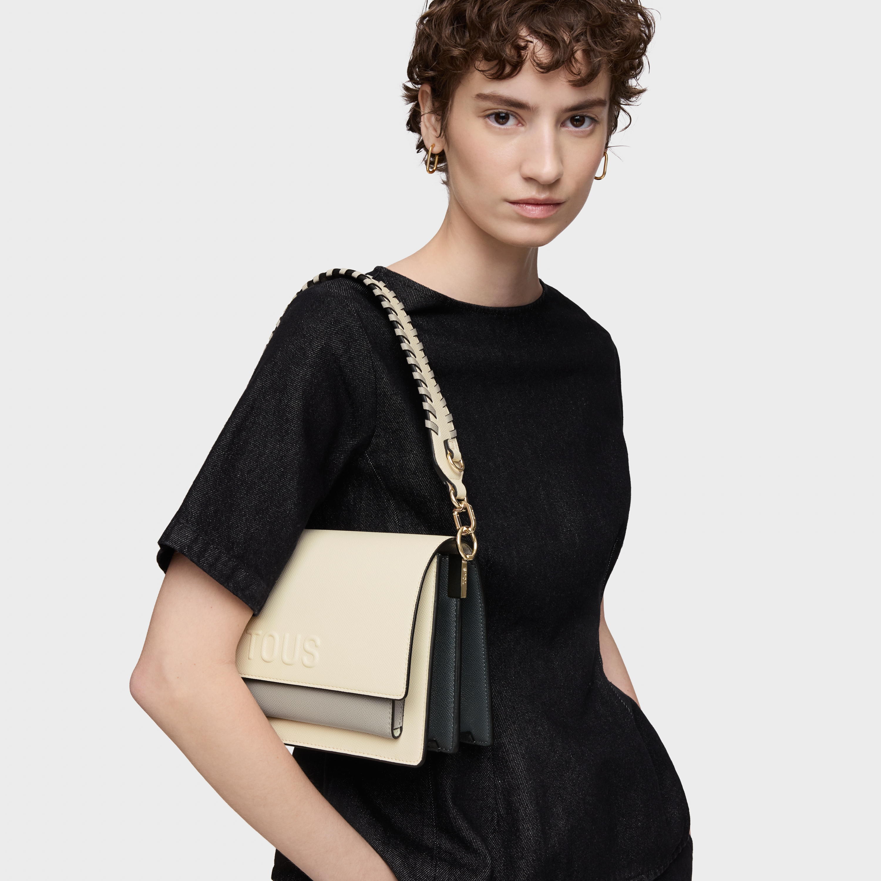 Medium beige and gray Crossbody bag Audree Saffiano