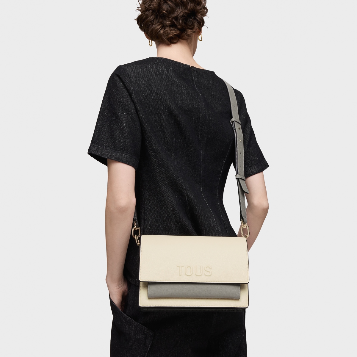 Medium beige and gray Crossbody bag Audree Saffiano