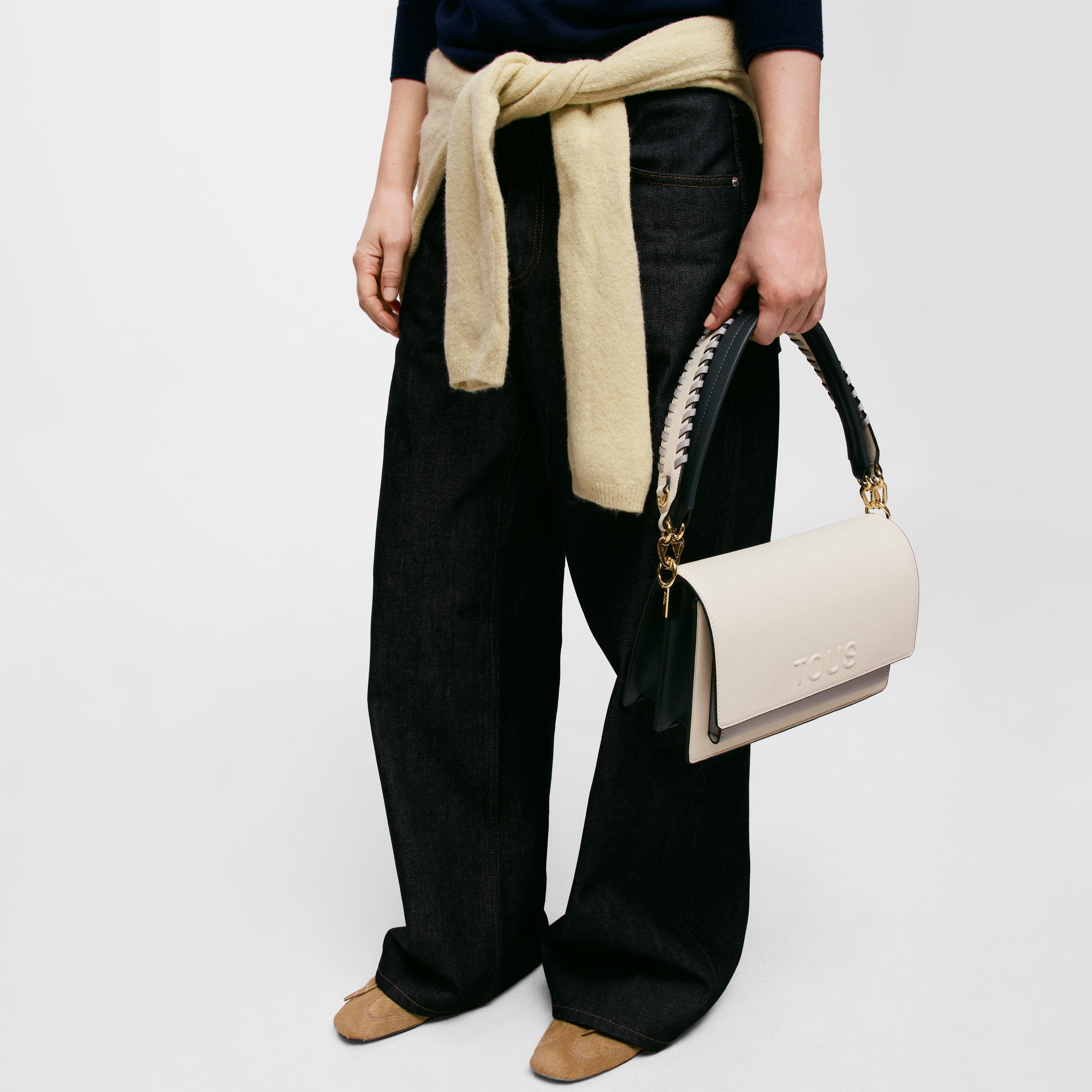 Medium beige and gray Crossbody bag Audree Saffiano