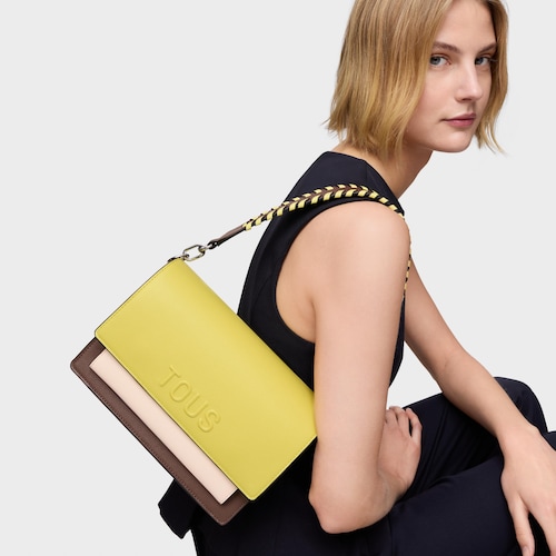 Bandolera mediana lima y nude Audree Saffiano