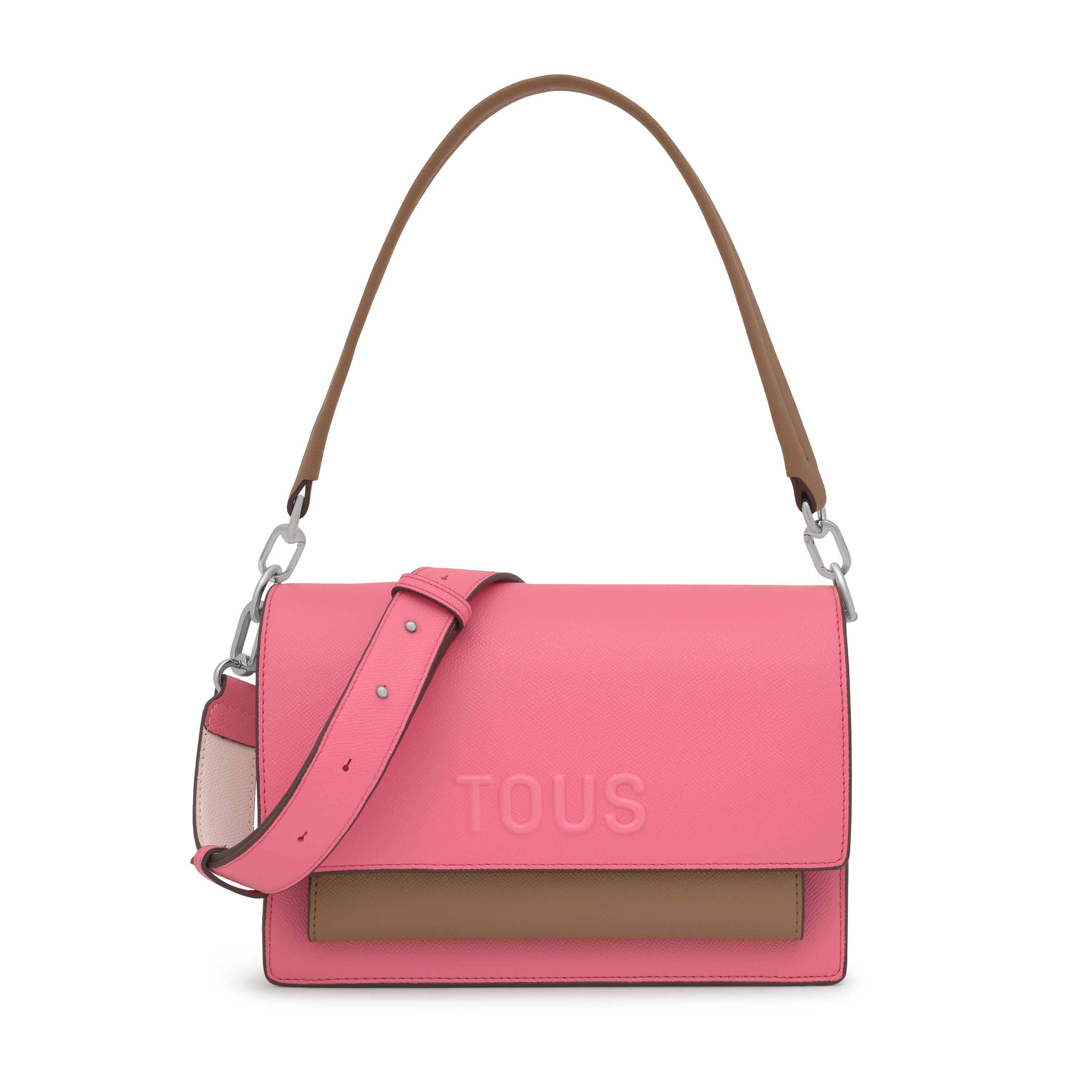 Medium pink and earth-colored Crossbody bag Audree Saffiano | TOUS