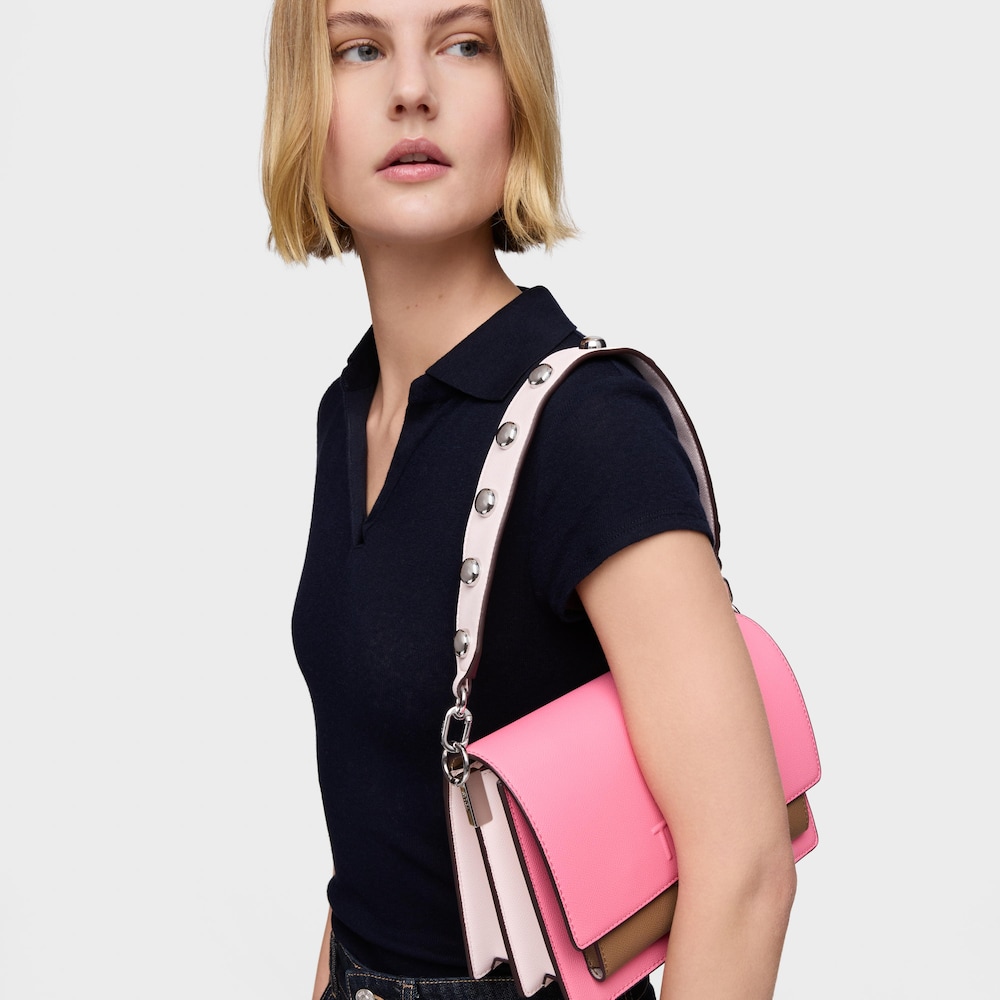 Bandolera mediana rosa y tierra Audree&nbsp;Saffiano