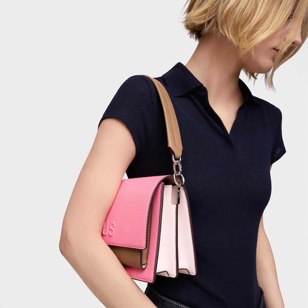 Bandolera mediana rosa y tierra Audree&nbsp;Saffiano