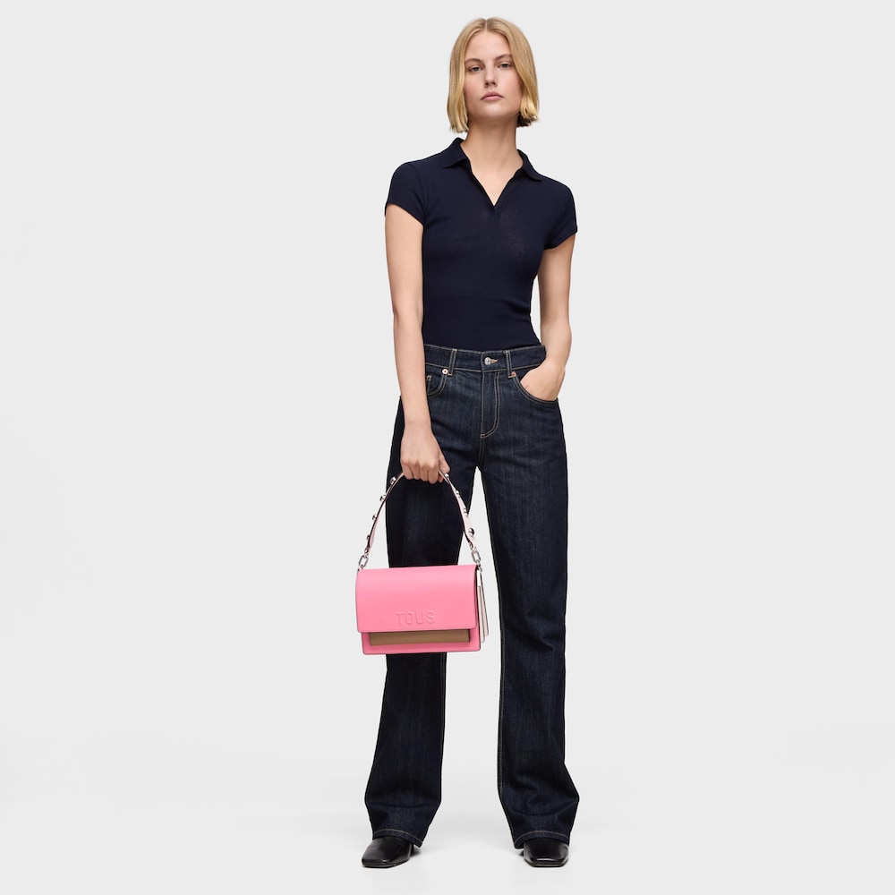 Bandolera mediana rosa y tierra Audree&nbsp;Saffiano