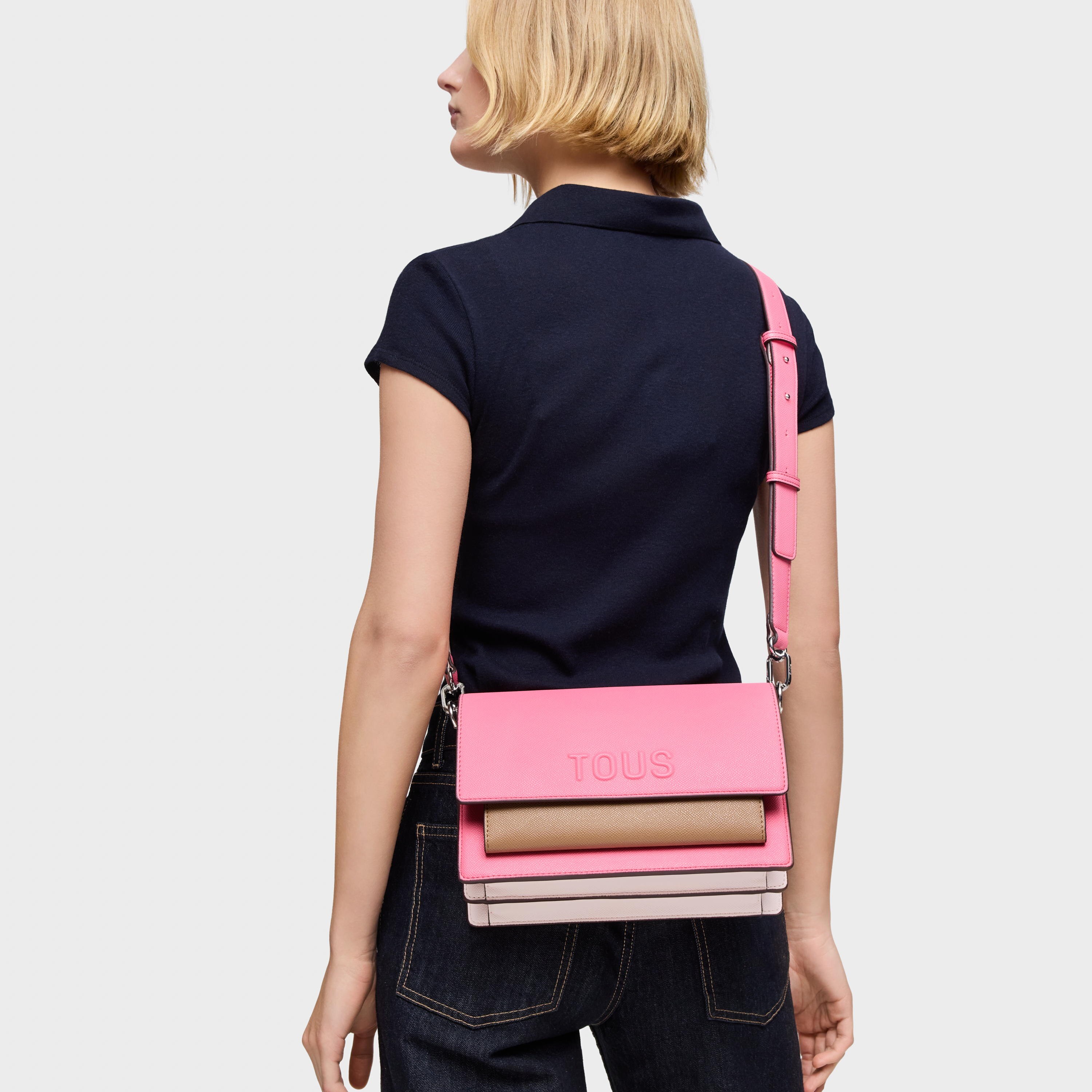 Medium pink and earth-colored Crossbody bag Audree Saffiano | TOUS