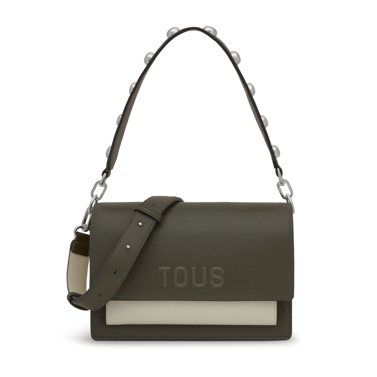 Medium khaki and green Crossbody bag Audree Saffiano | TOUS
