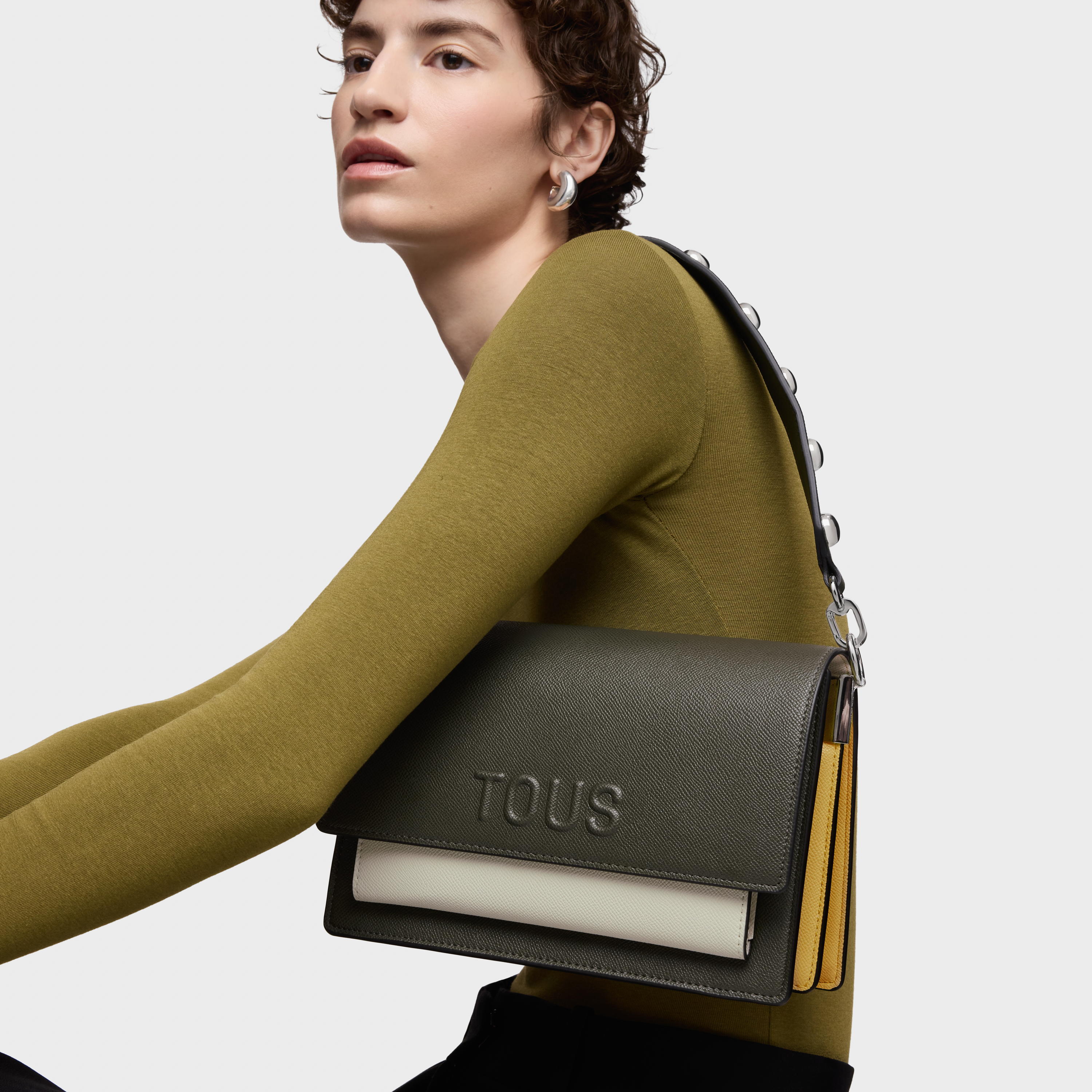 Medium khaki and green Crossbody bag Audree Saffiano