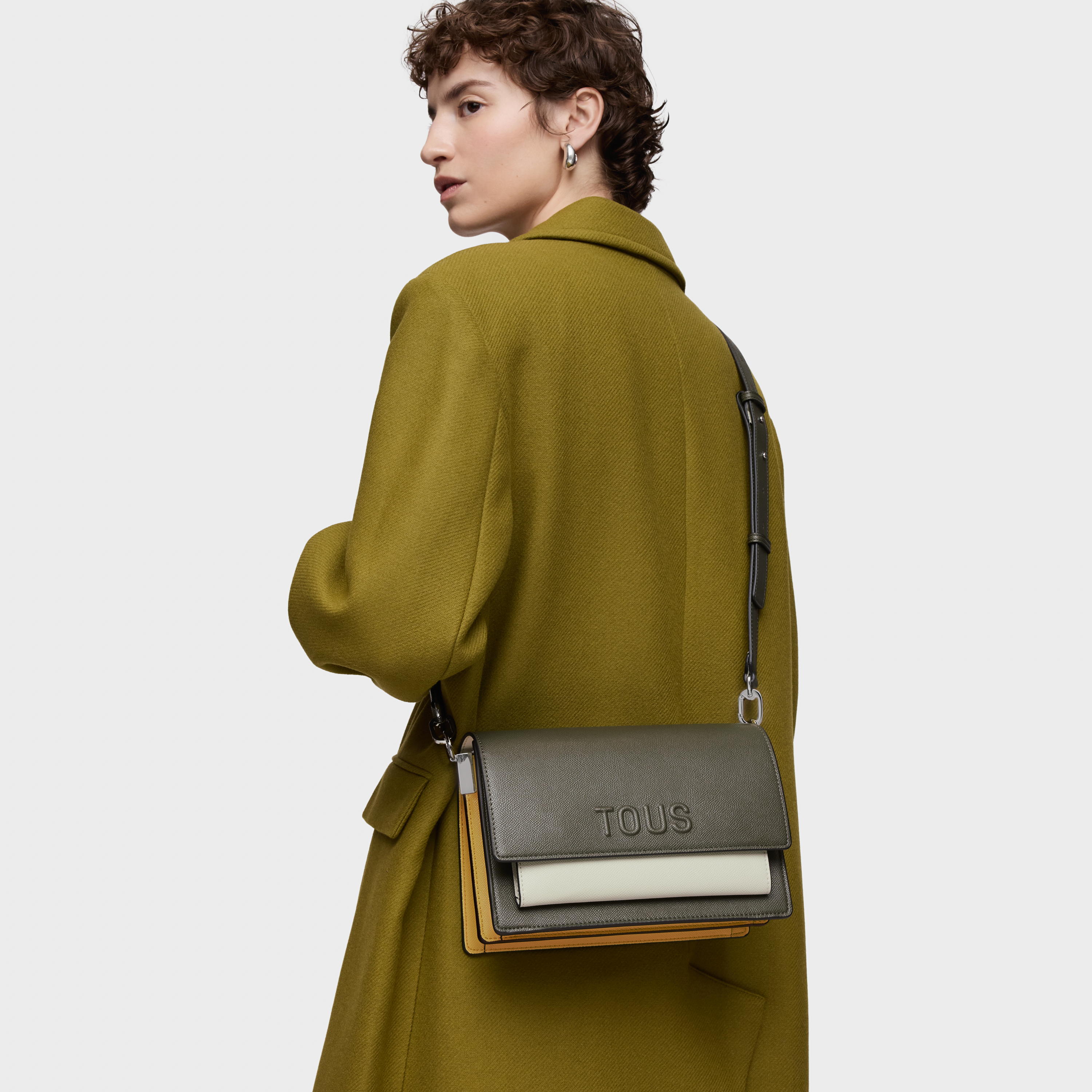 Medium khaki and green Crossbody bag Audree Saffiano