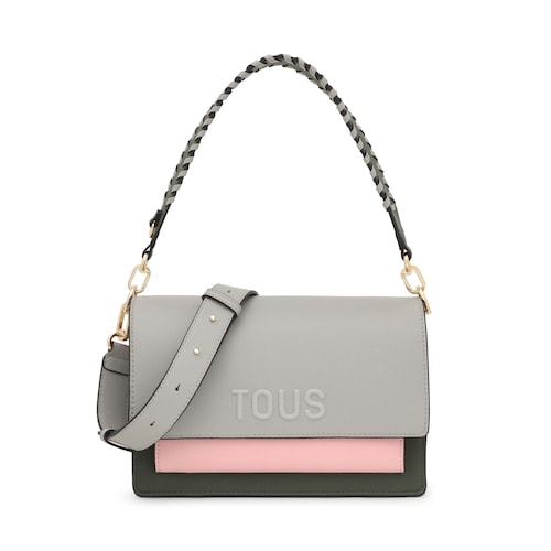 Bandolera mediana gris y rosa Audree Saffiano