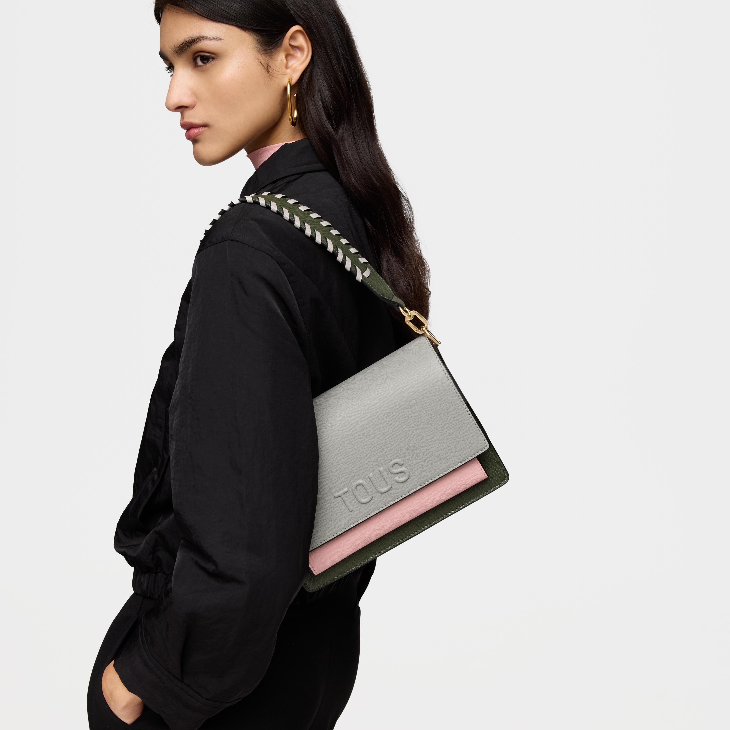 Medium gray and pink Crossbody bag Audree Saffiano