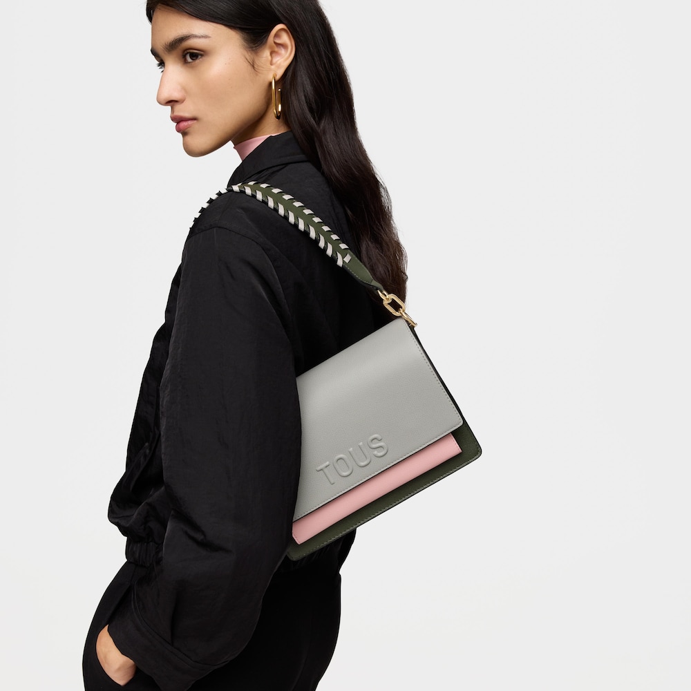 Bandolera mediana gris y rosa Audree&nbsp;Saffiano