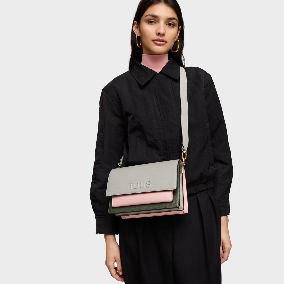 Medium gray and pink Crossbody bag Audree Saffiano