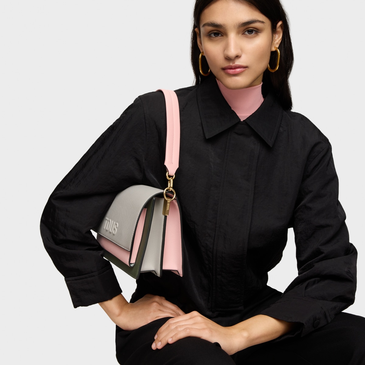 Medium gray and pink Crossbody bag Audree Saffiano