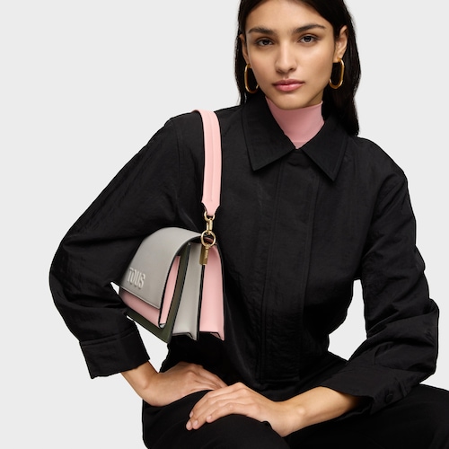 Bandolera mediana gris y rosa Audree Saffiano