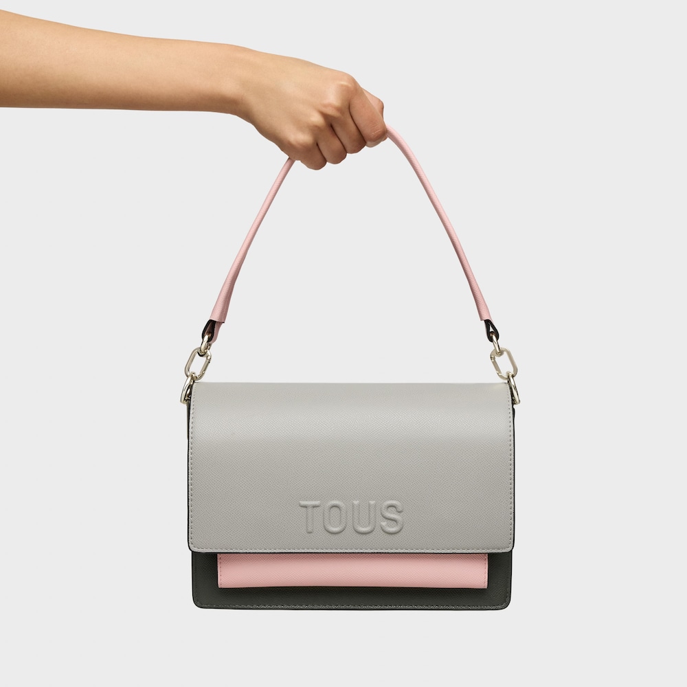 Bandolera mediana gris y rosa Audree&nbsp;Saffiano