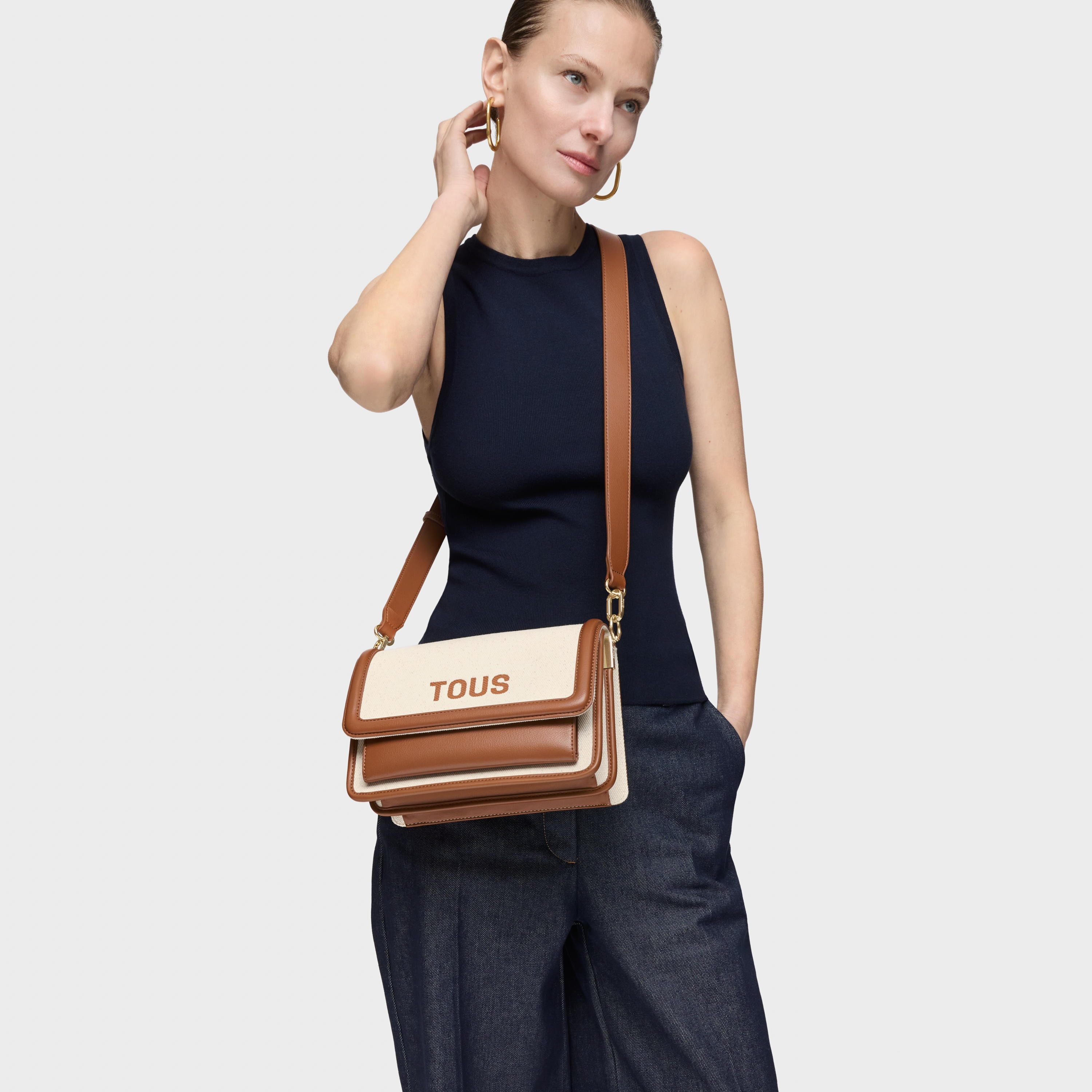 Medium camel Crossbody bag Audree Canvas