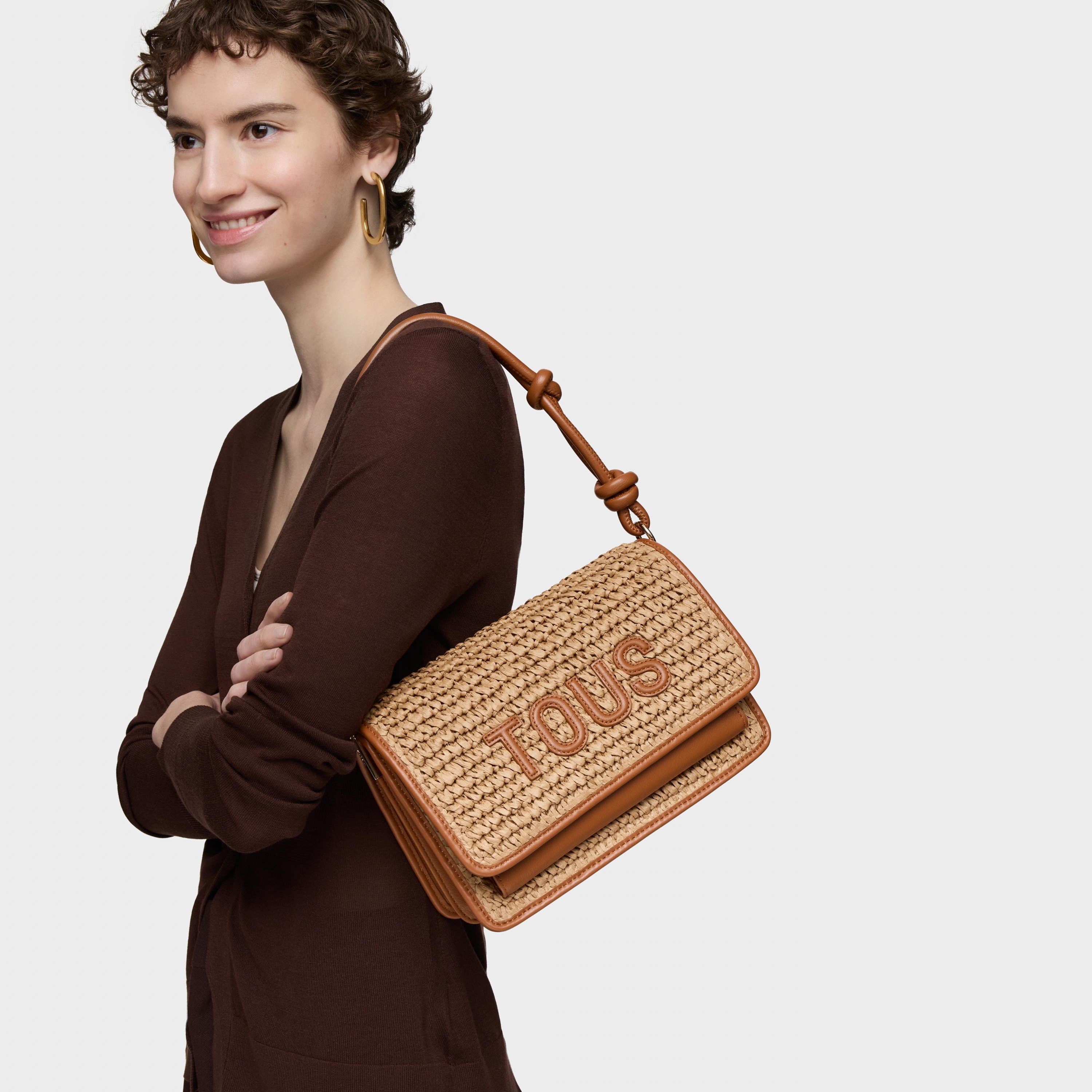 Medium camel Crossbody bag Audree Rafia