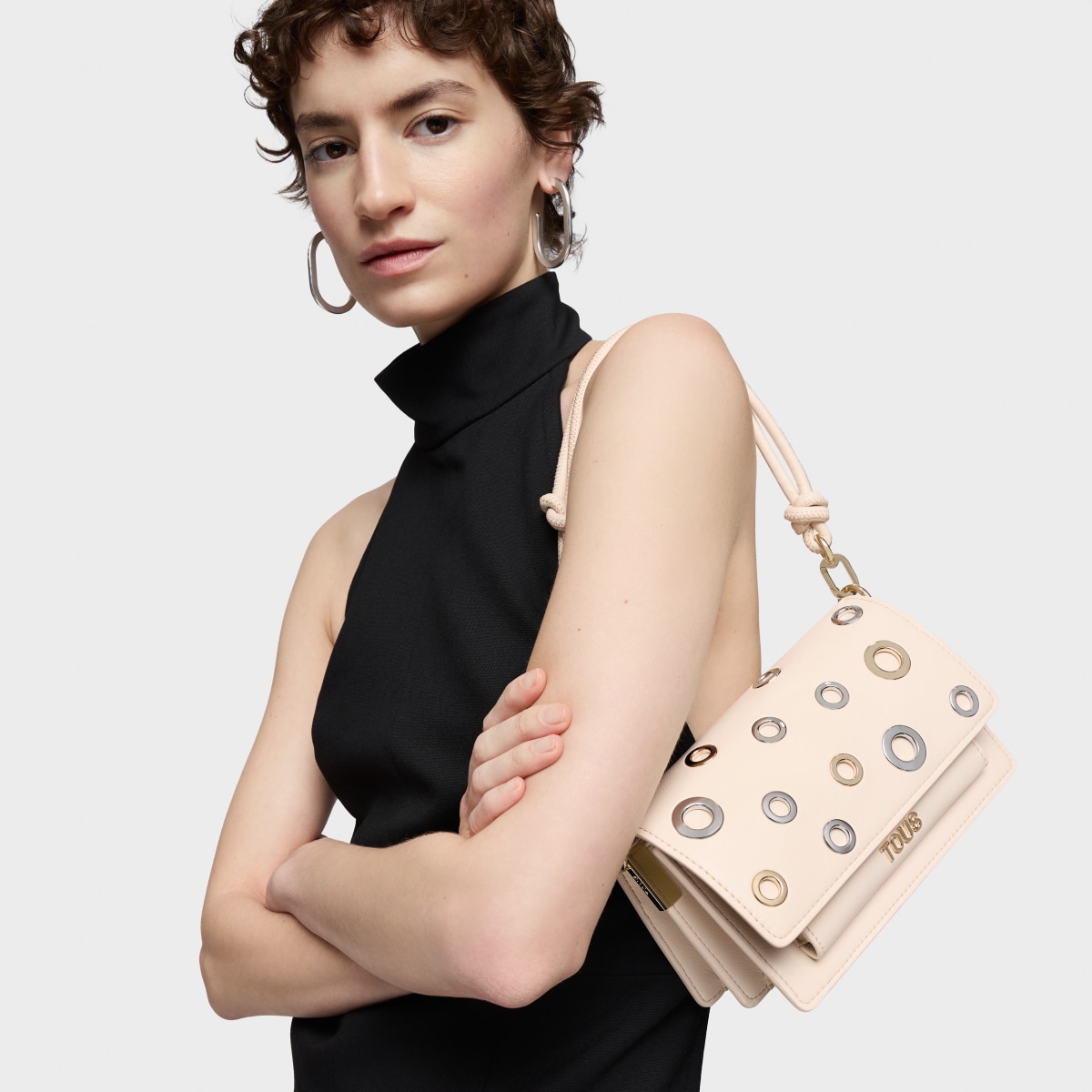 Small beige Audree Crossbody bag Eyelets